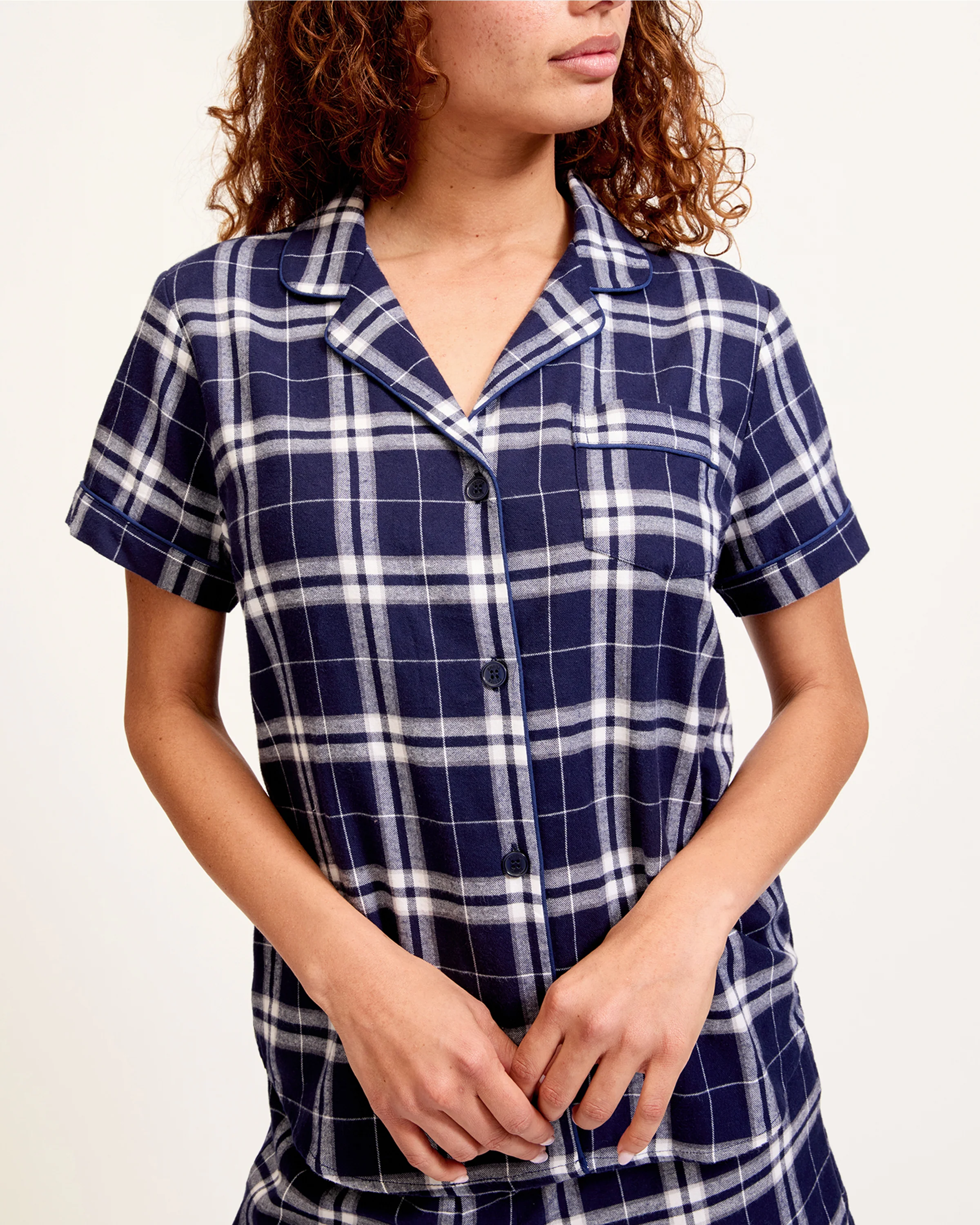 Women's Brushed Twill Short Sleeve Short Set in Oxford Tartan - Image 3