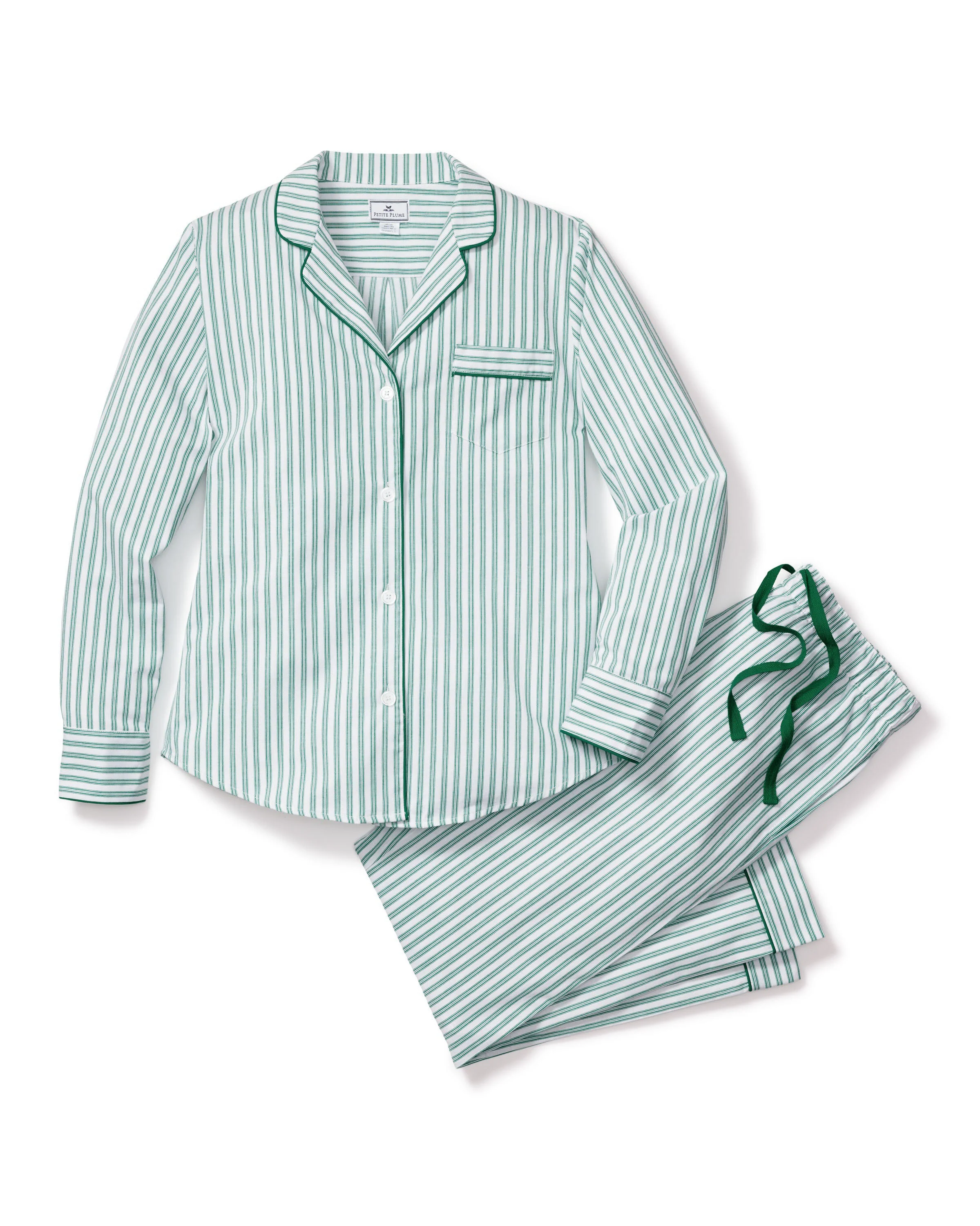 Women's Twill Pajama Set in Emerald Ticking