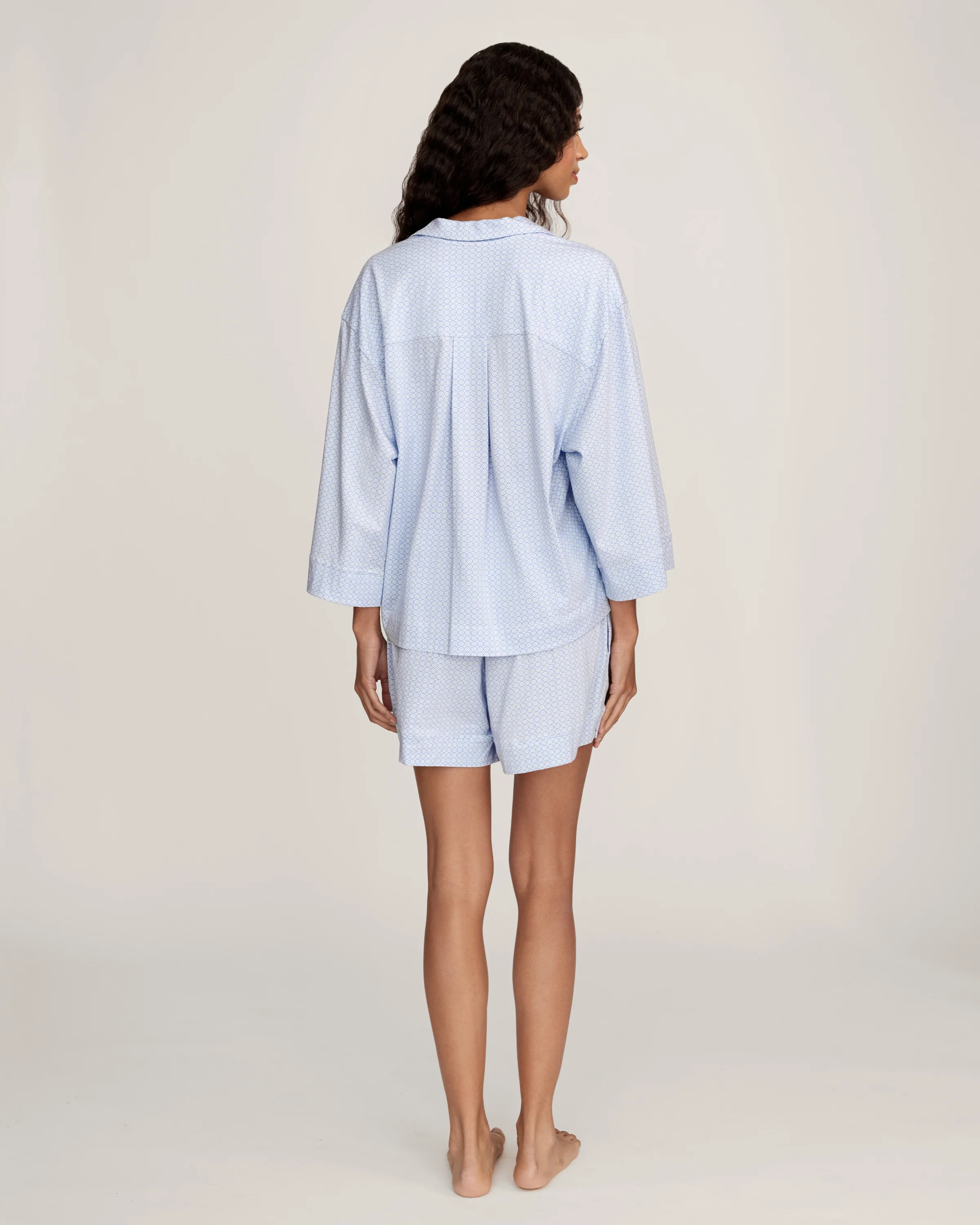 The Olivia Lightweight Pima Short Set in Periwinkle Geo - Image 5