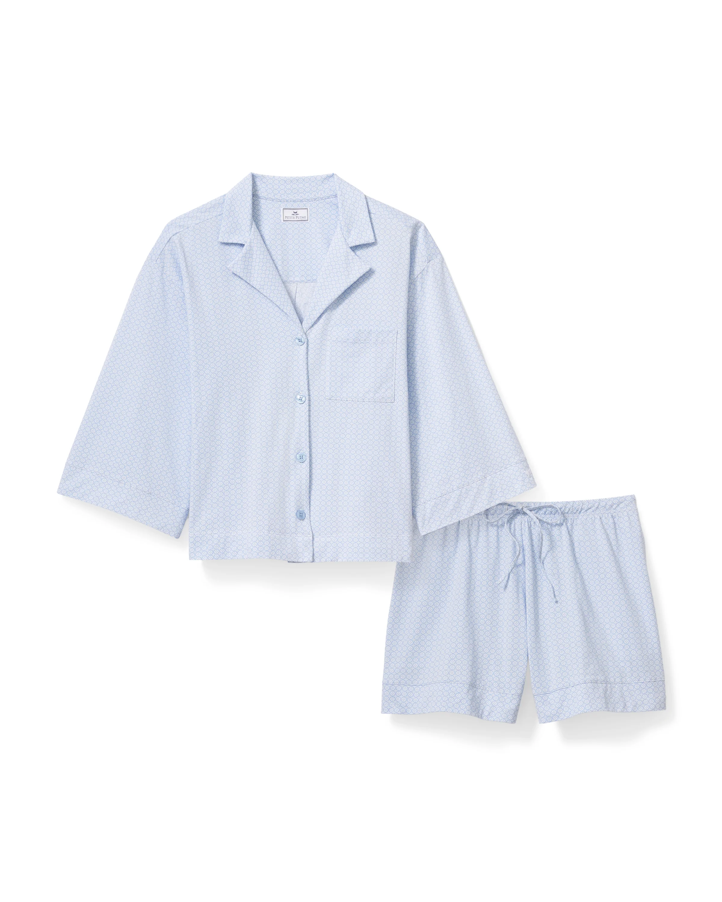 The Olivia Lightweight Pima Short Set in Periwinkle Geo - Image 7