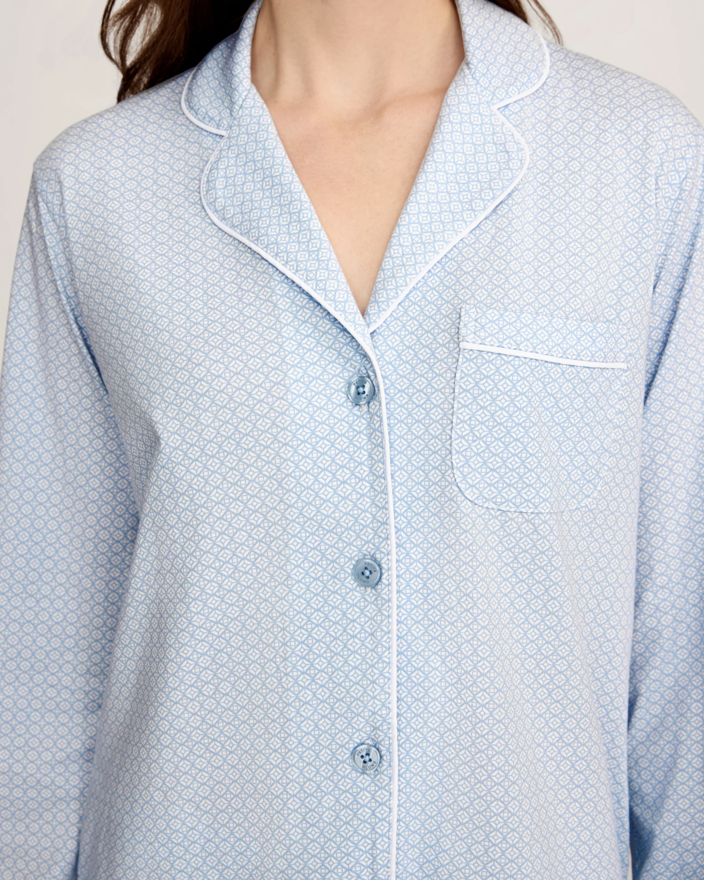 Women's Lightweight Pima Pajama Set in Periwinkle Geo - Image 2
