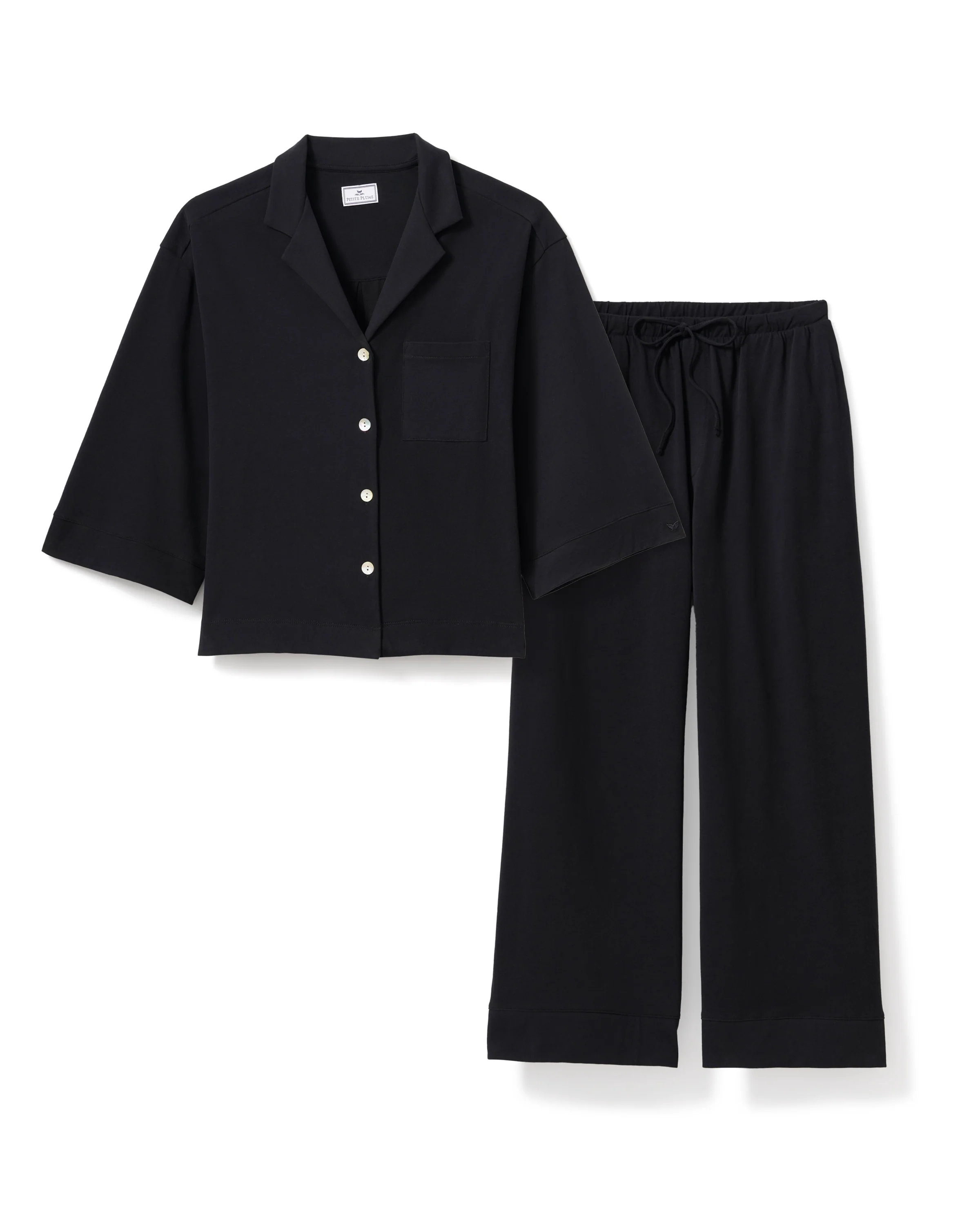 The Olivia Wide Leg Pima Pajama Set in Black - Image 7