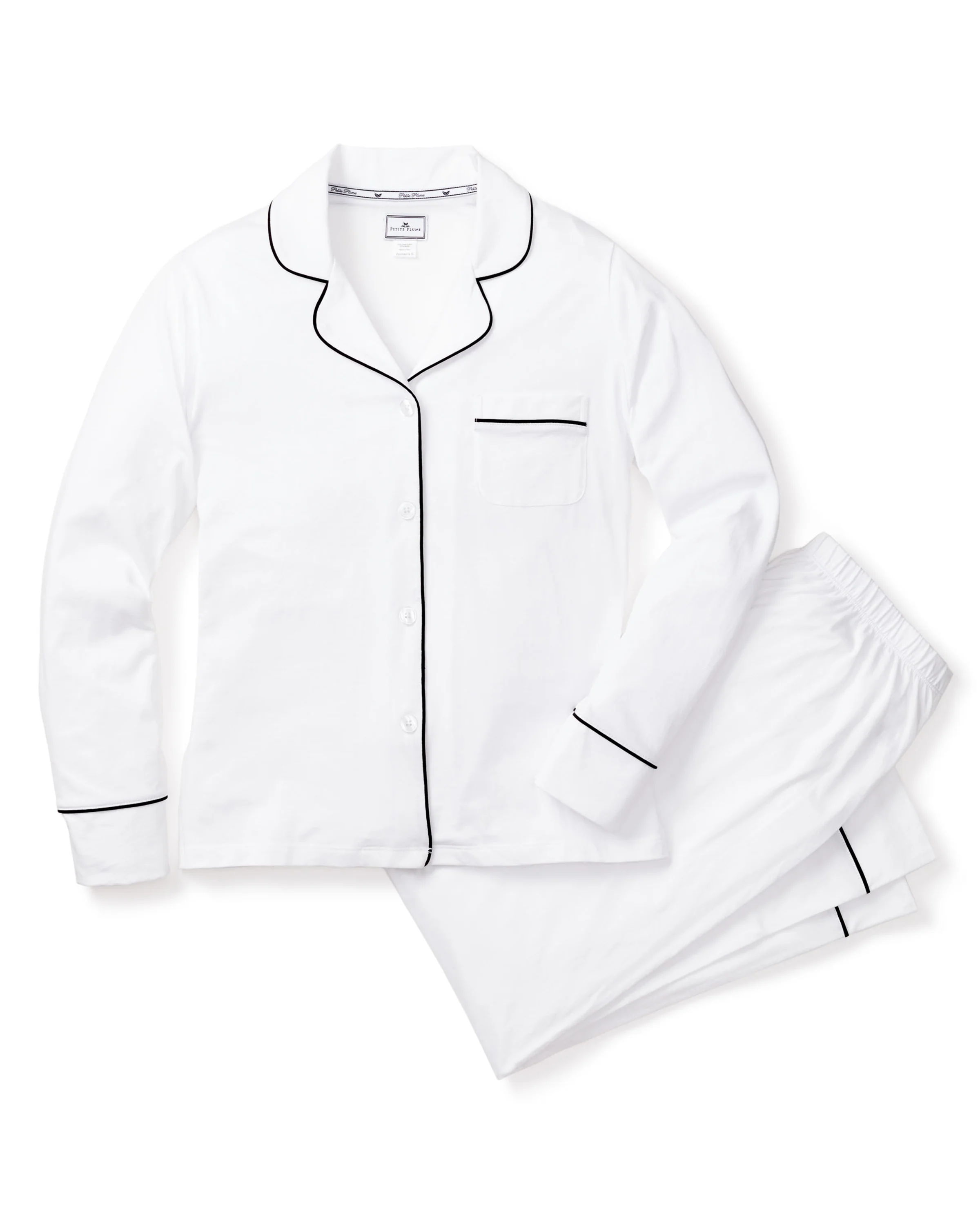 Women's Pima Pajama Set in White with Black Piping - Image 3