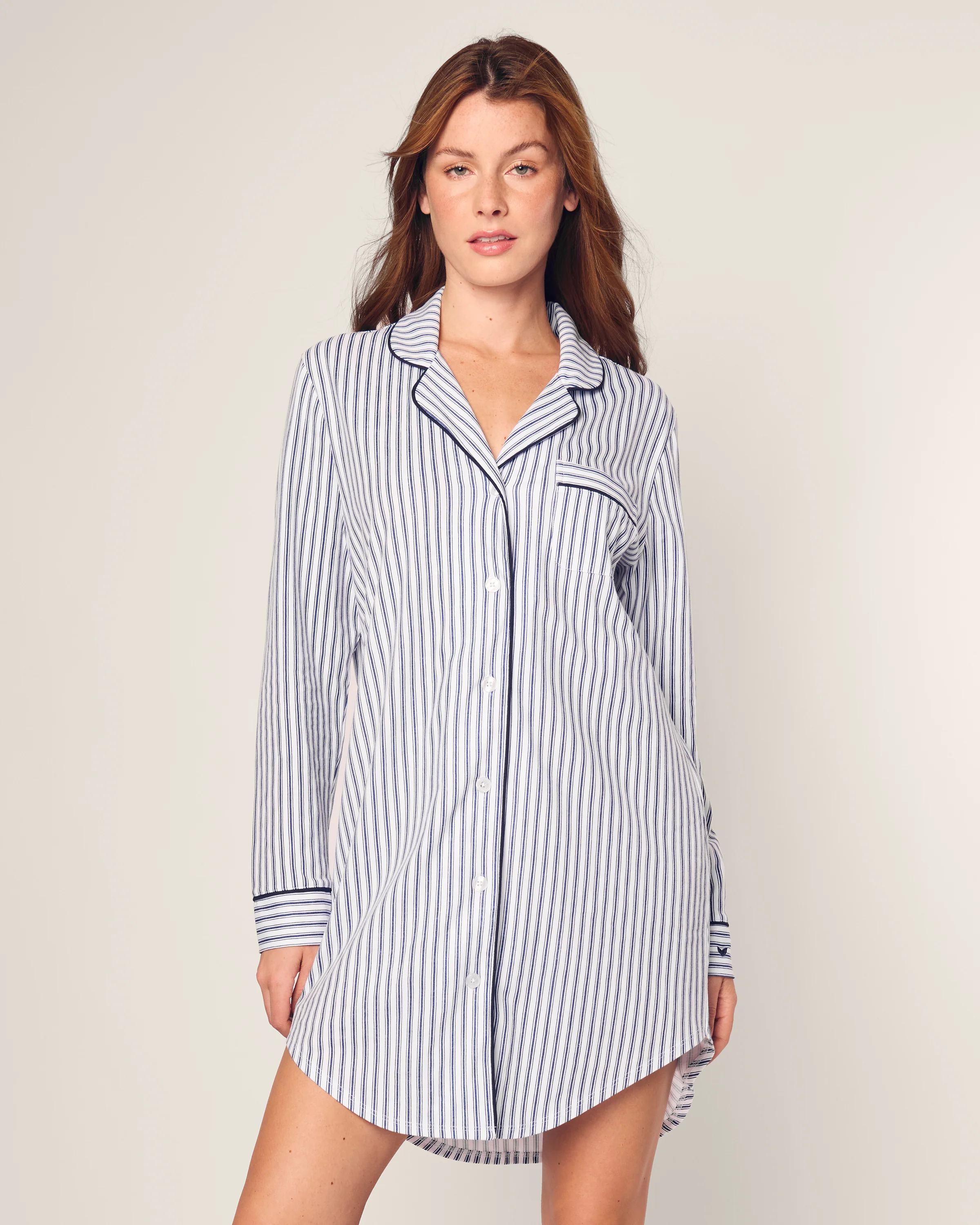 Women's Pima Nightshirt in Navy French Ticking