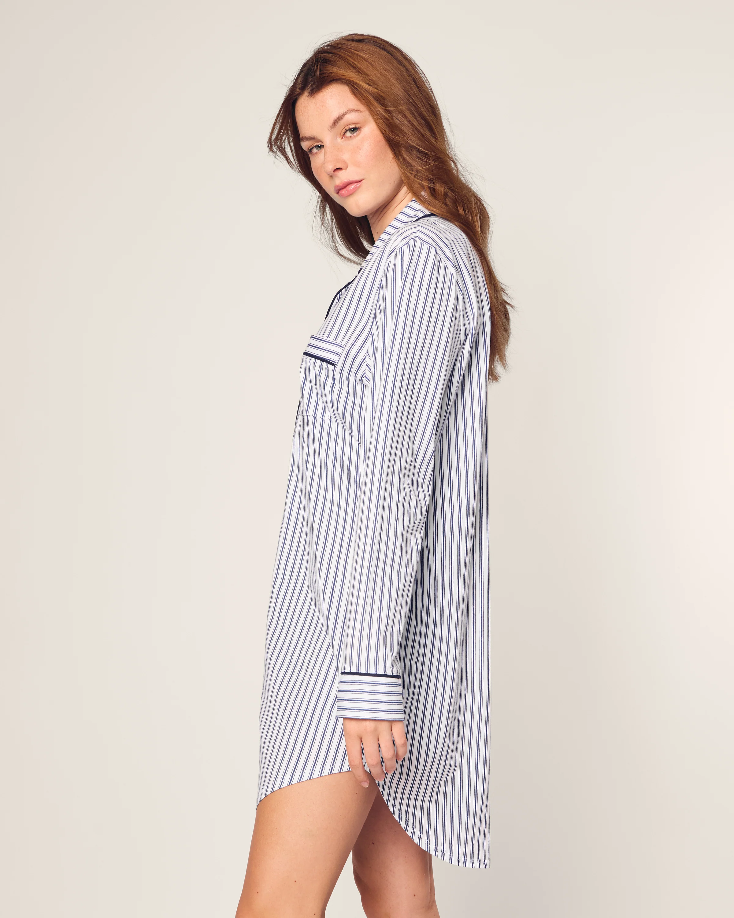 Women's Pima Nightshirt in Navy French Ticking - Image 2