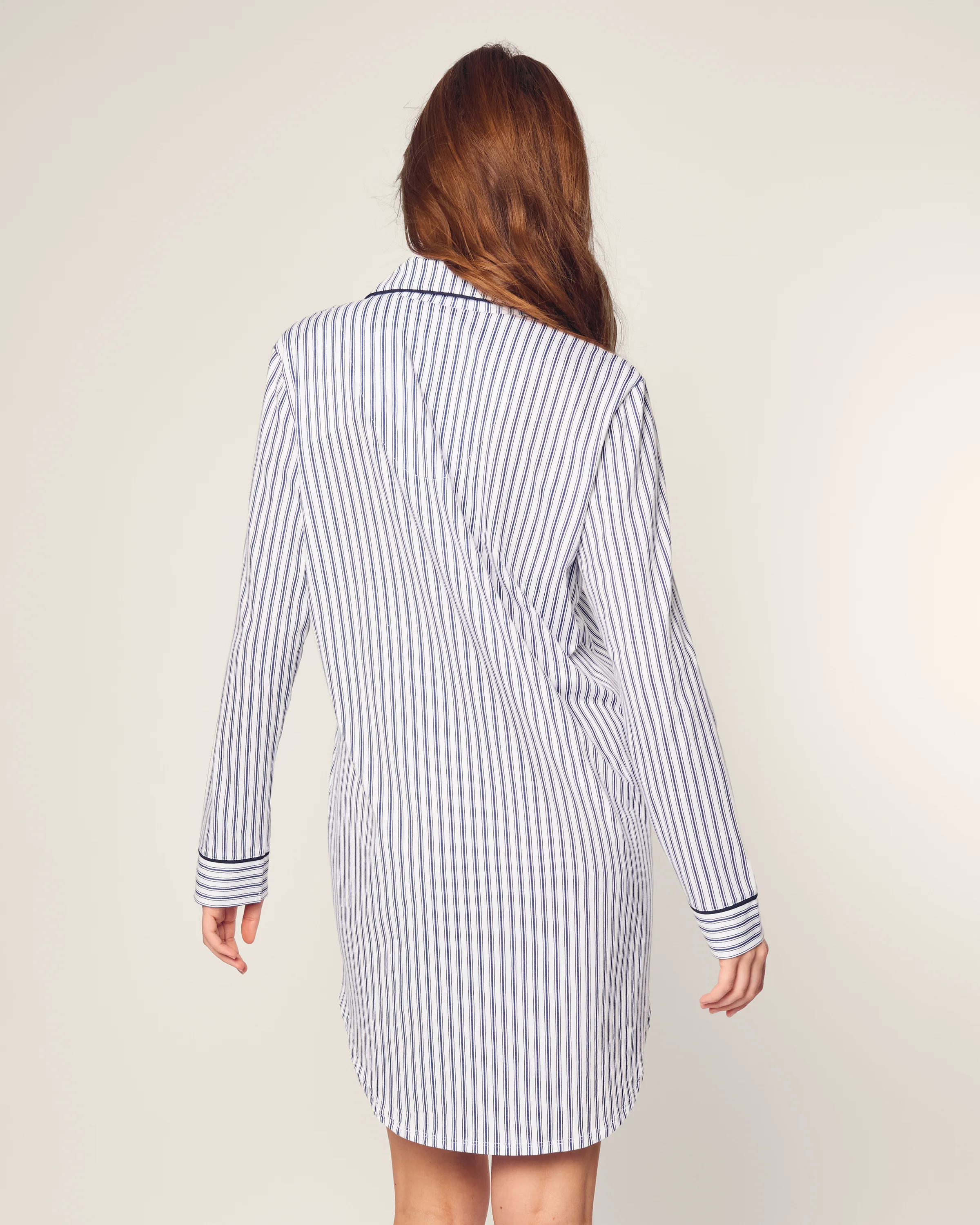 Women's Pima Nightshirt in Navy French Ticking - Image 3