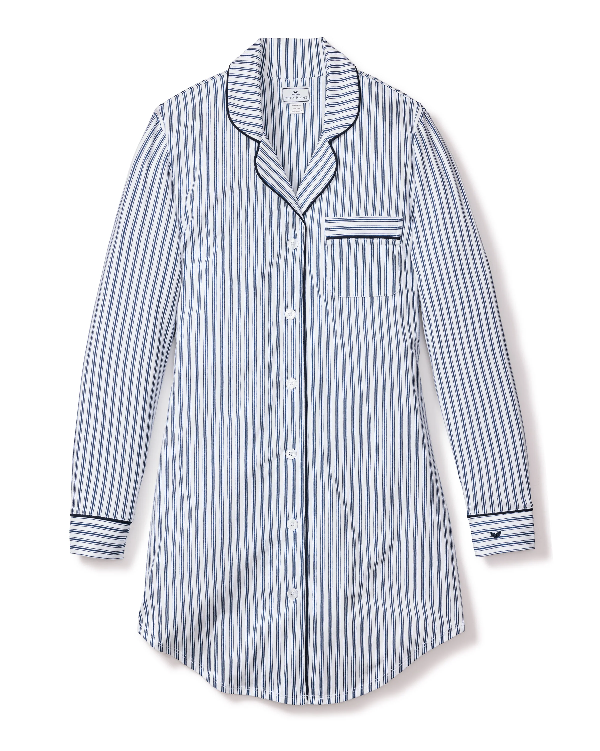 Women's Pima Nightshirt in Navy French Ticking - Image 5
