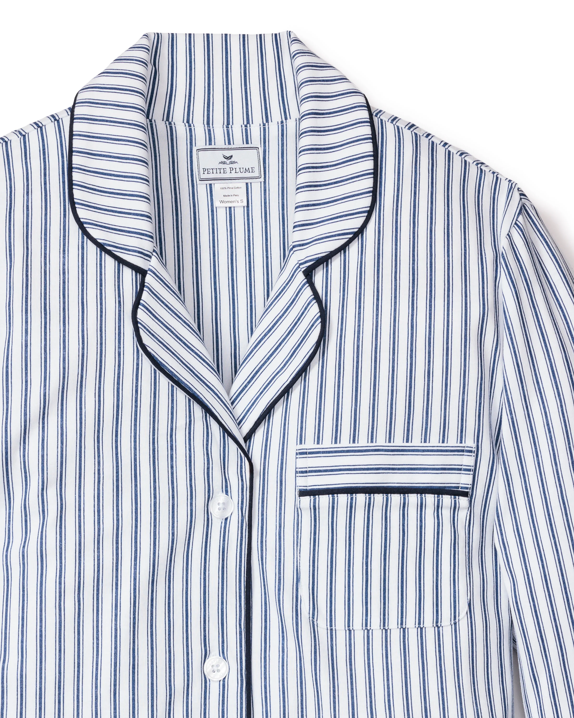Women's Pima Nightshirt in Navy French Ticking - Image 6