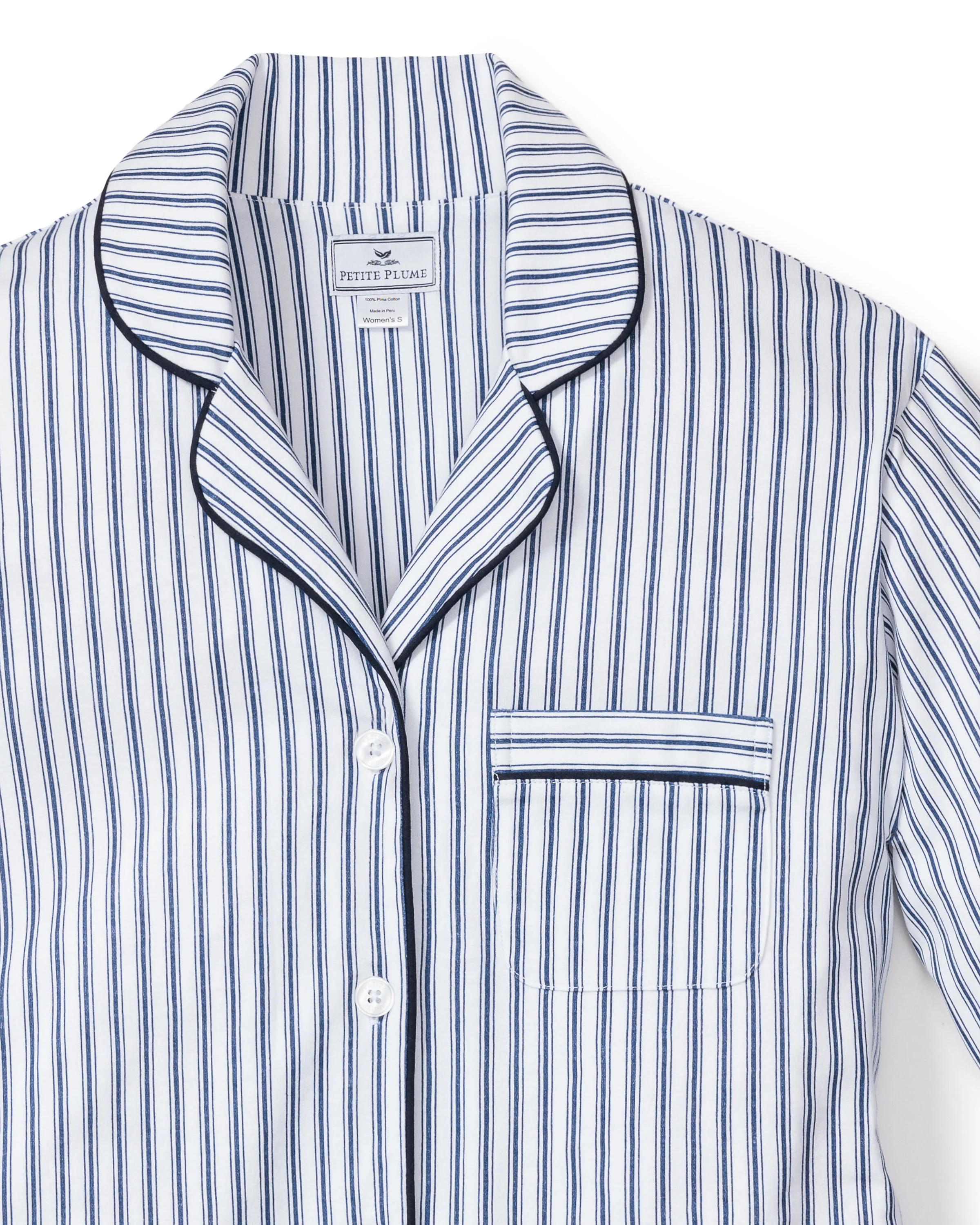 Women's Pima Pajama Set in Navy French Ticking - Image 6