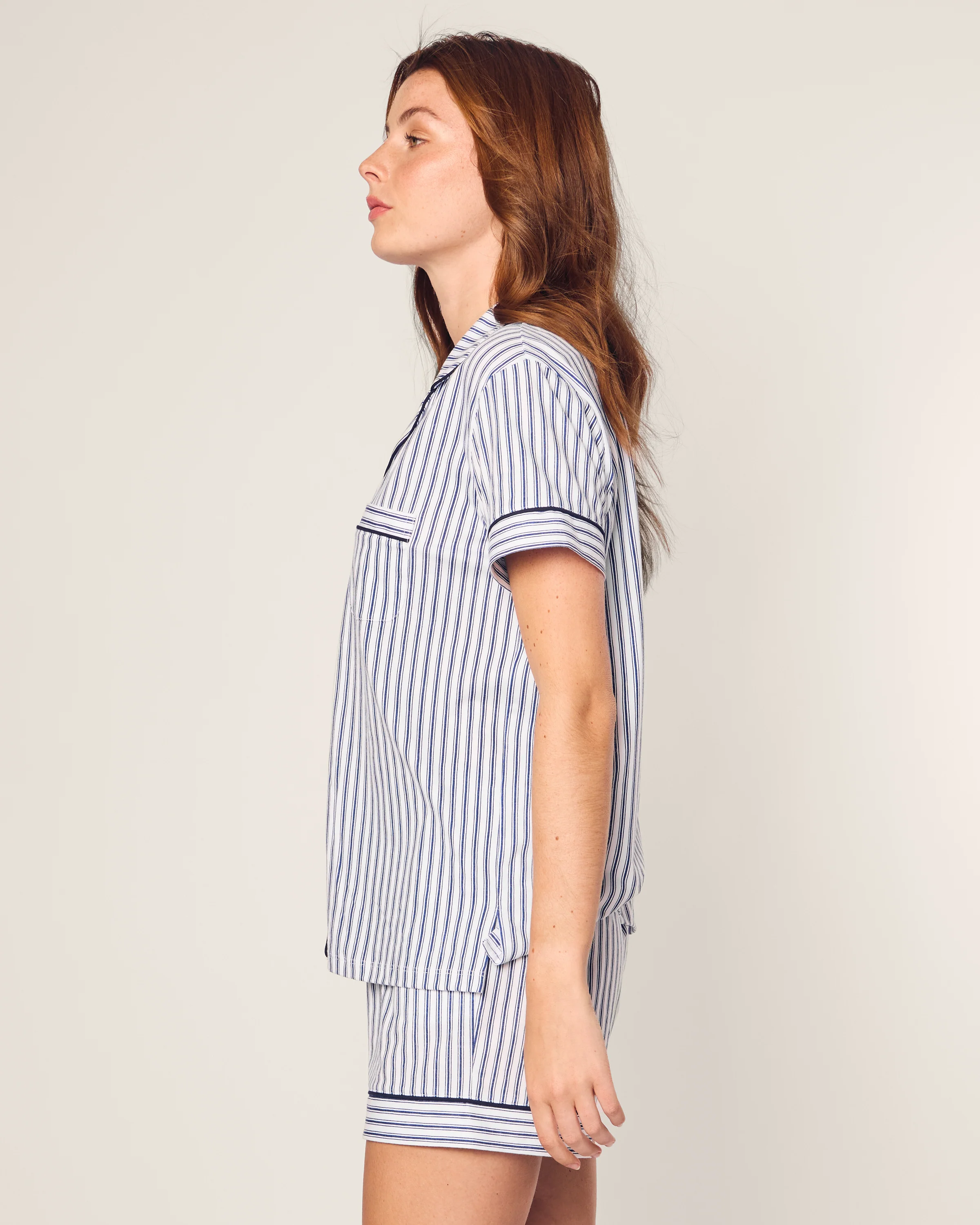 Women's Pima Short Set in Navy French Ticking - Image 2