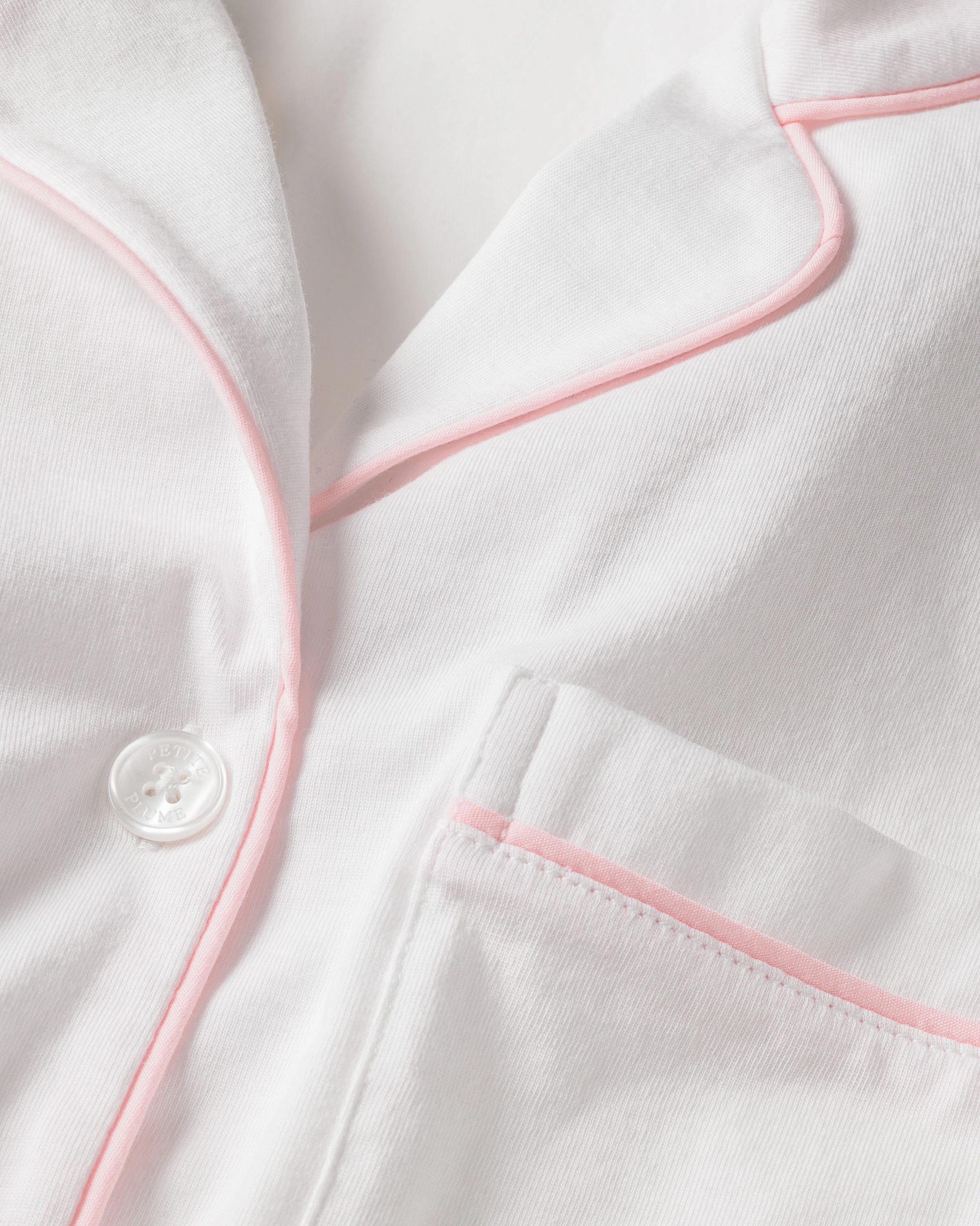 Women's Pima Pajama Short Set in White with Pink Piping - Image 6
