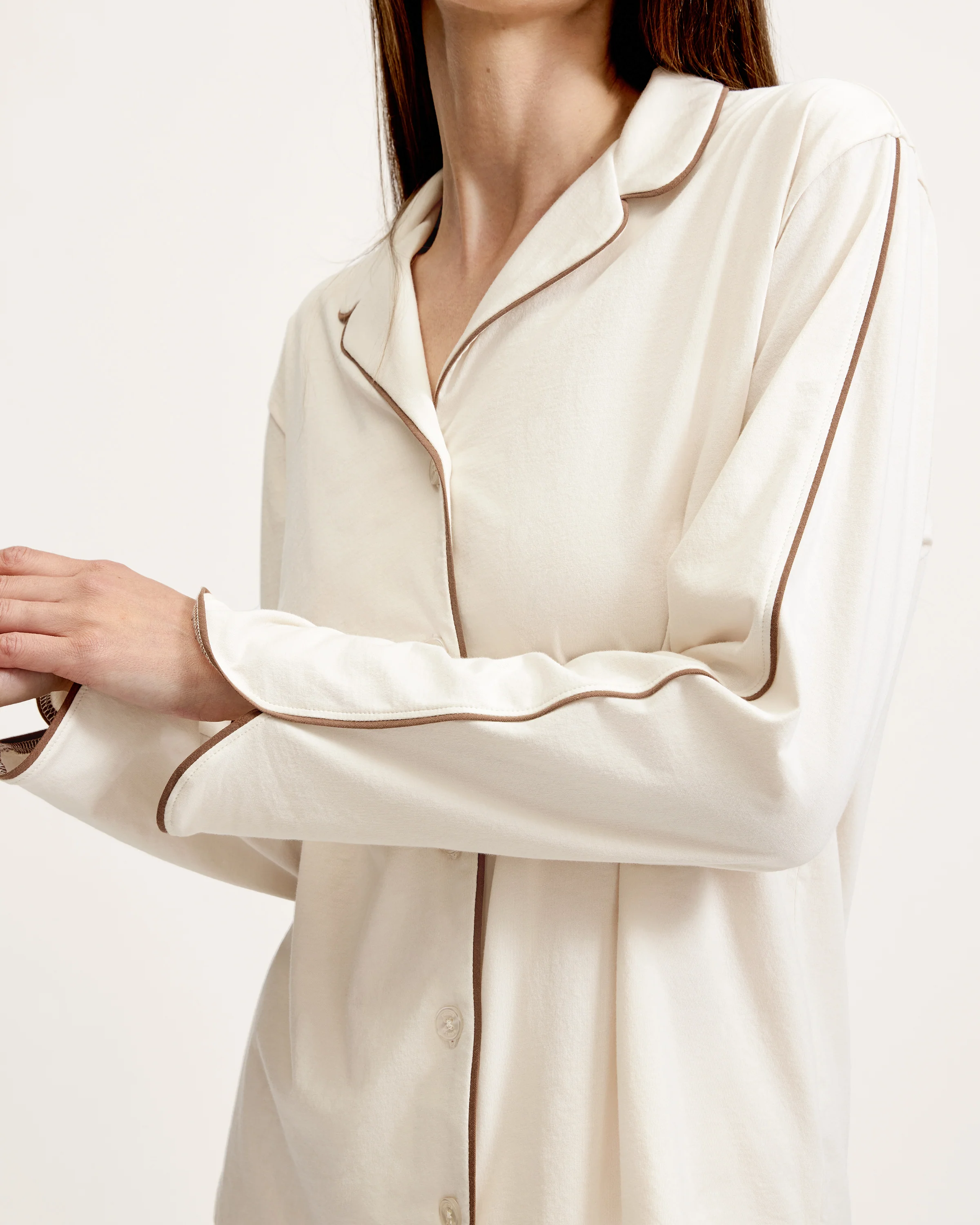 The Margaux Lightweight Pima Pajama Set in Ivory - Image 2