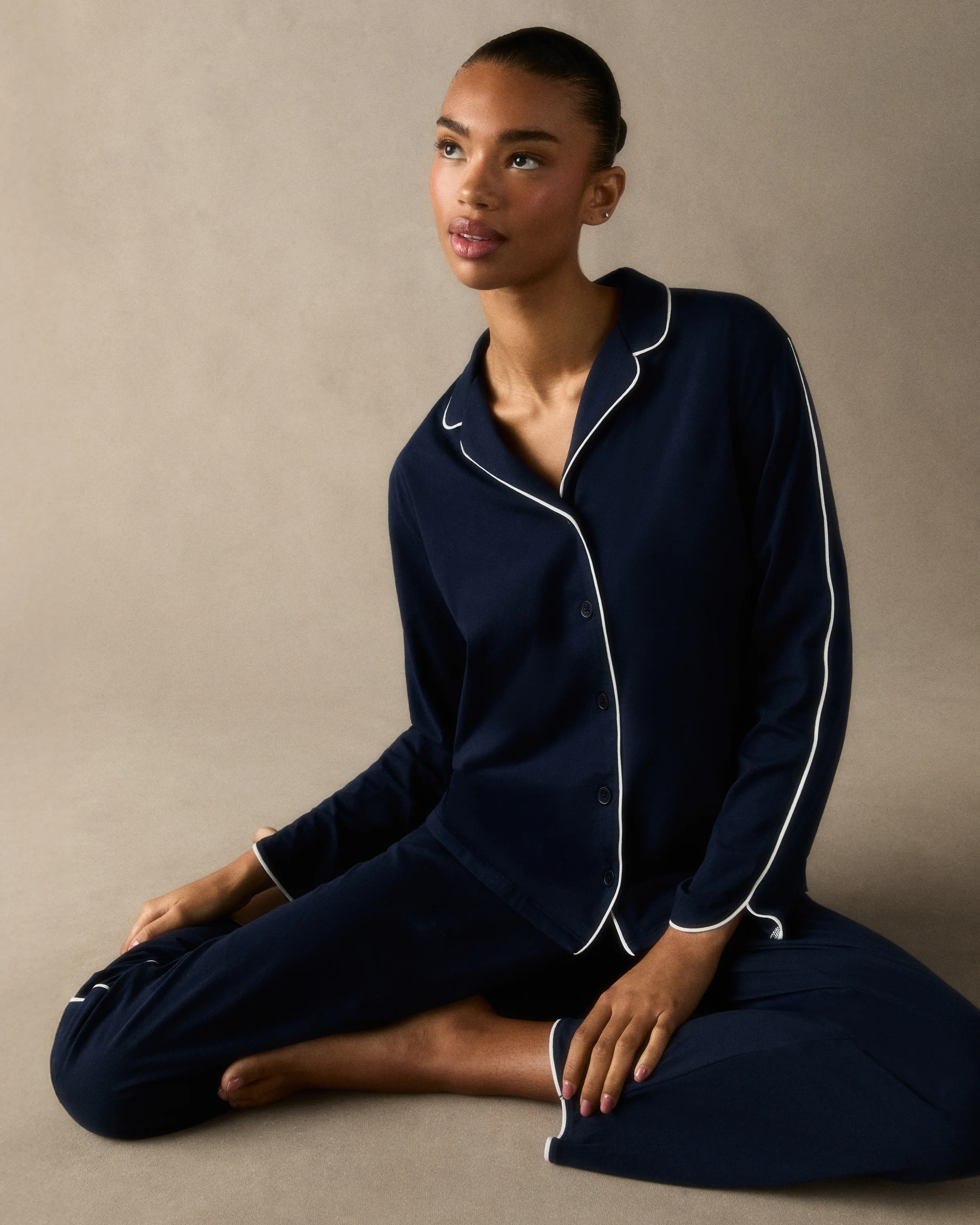 The Margaux Pima Pajama Set in Navy - Image 6