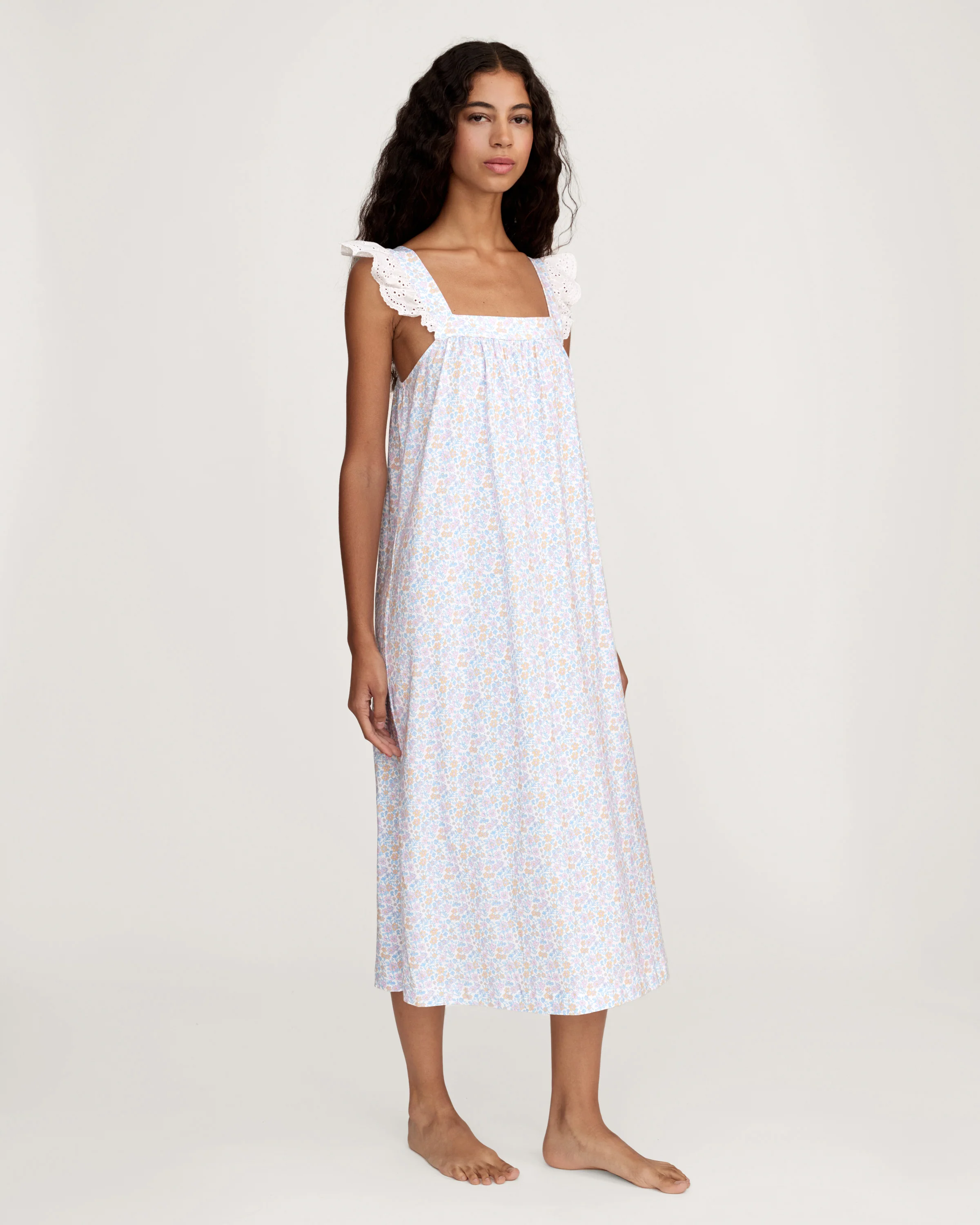 Women's Lightweight Pima Clara Nightgown in Fleur Blanche - Image 3