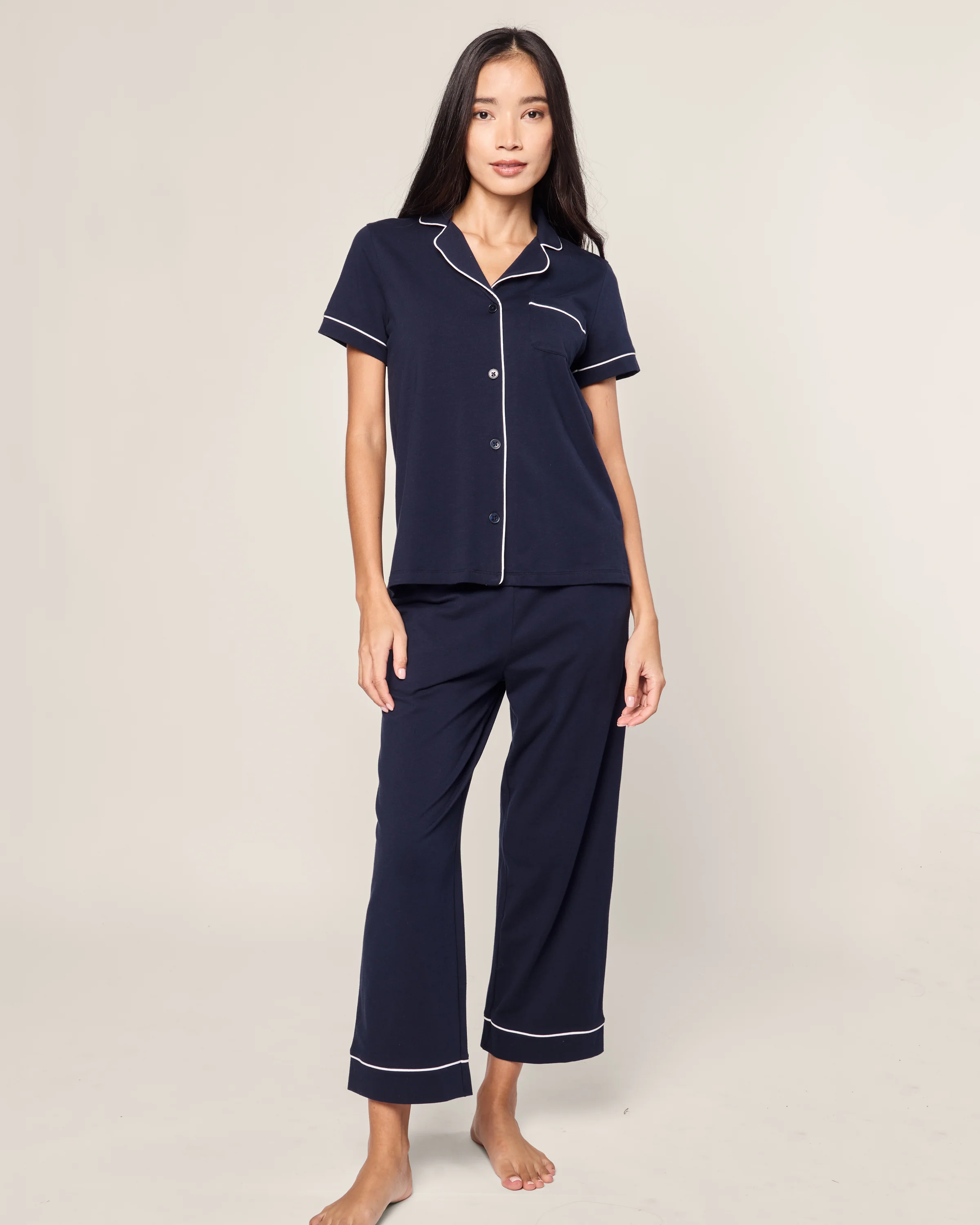 Women's Pima Cropped Pajama Set in Navy