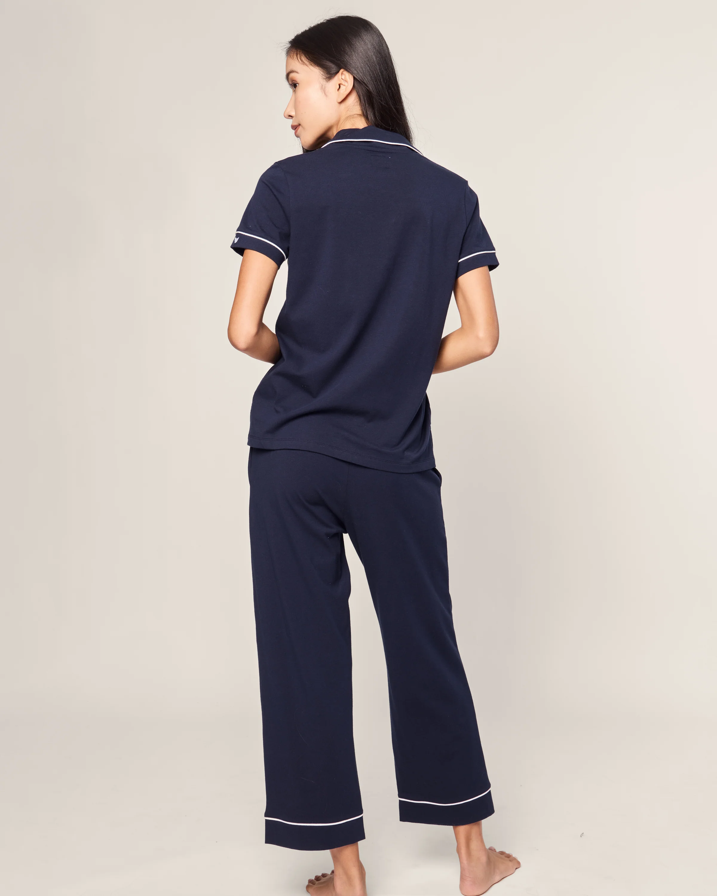 Women's Pima Cropped Pajama Set in Navy - Image 3