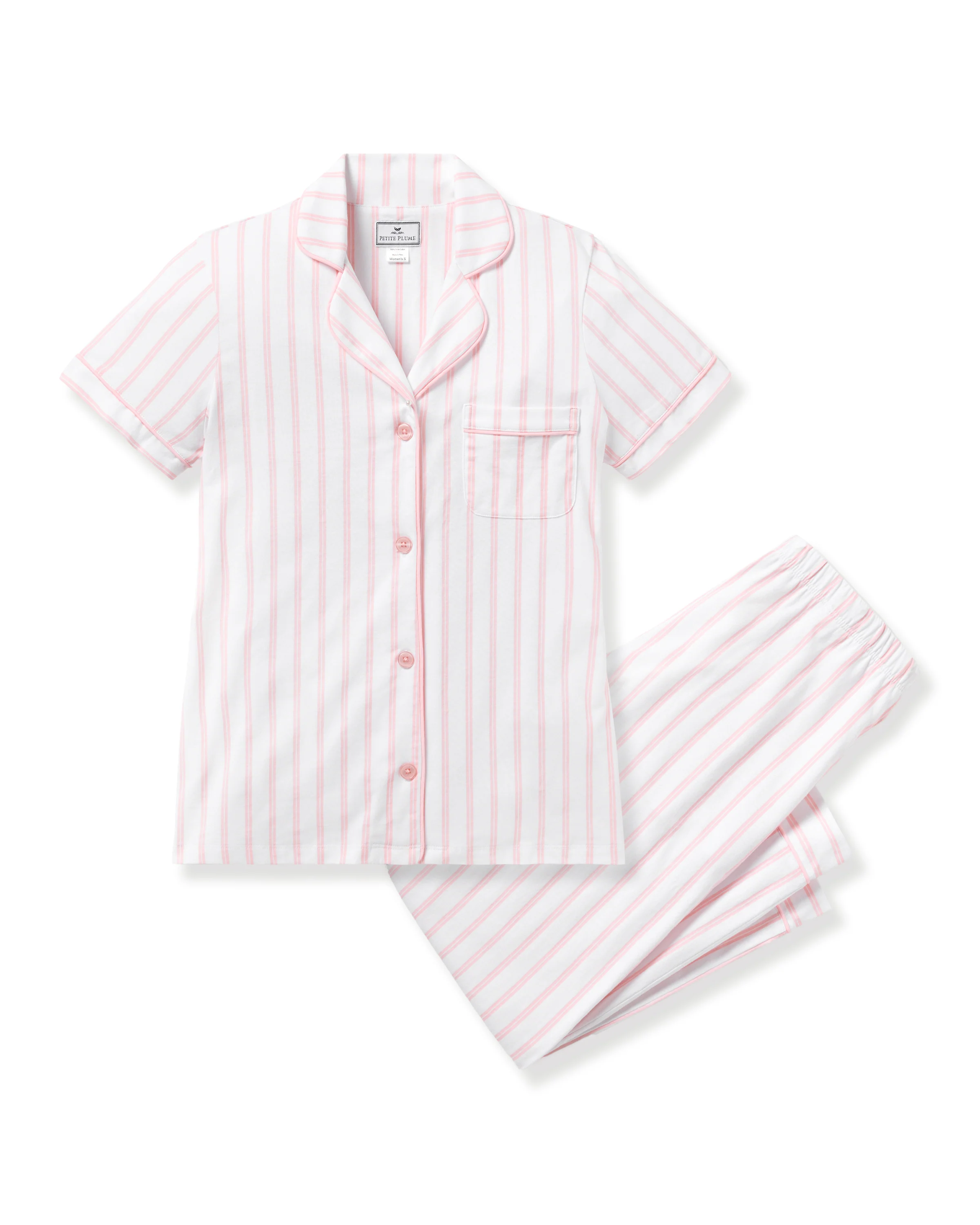 Women's Pima Cropped Pajama Set in Pink Stripe - Image 7