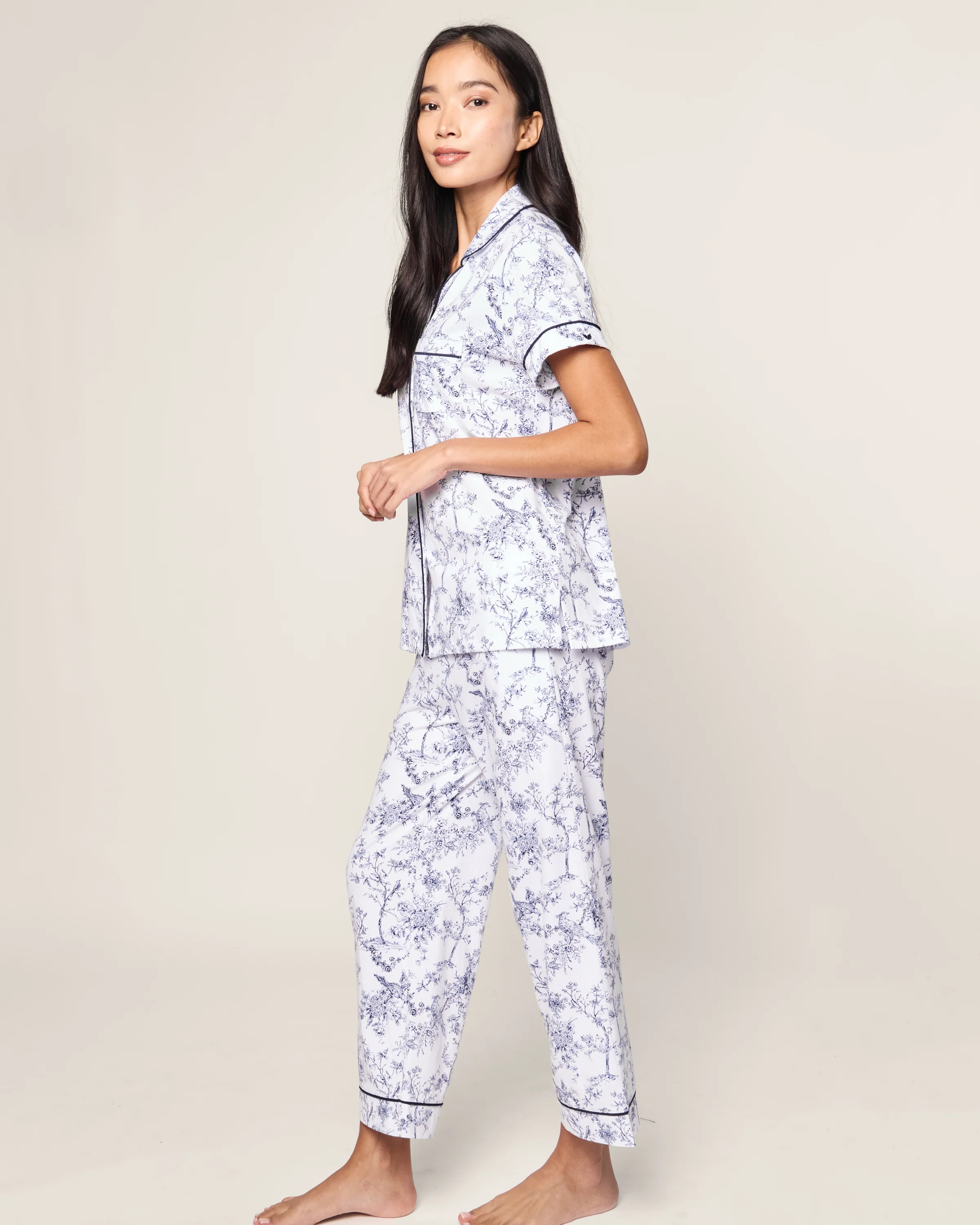 Women's Pima Cropped Pajama Set in Timeless Toile - Image 3
