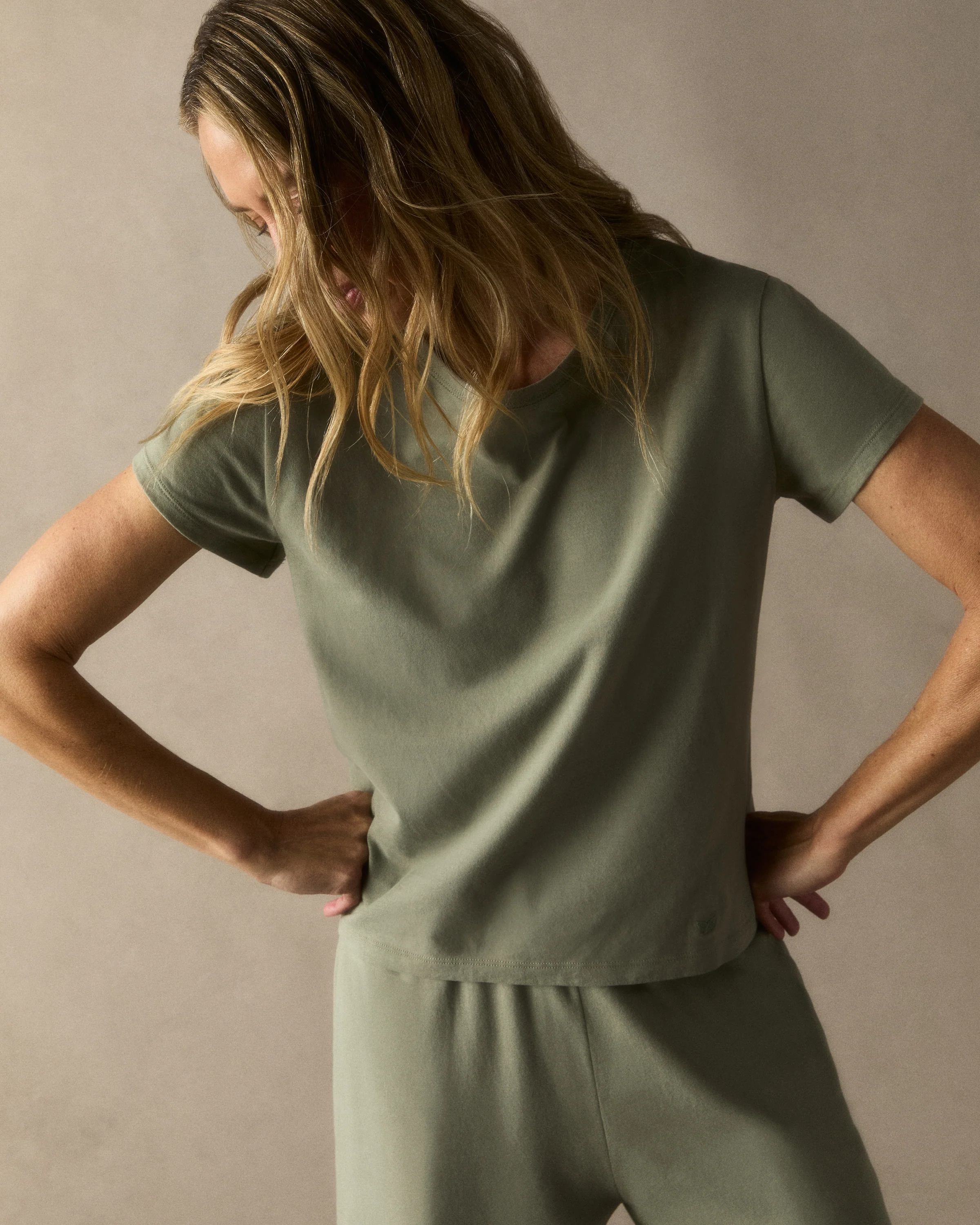 Women's Pima Essential Crew Neck Tee in Sage - Image 5