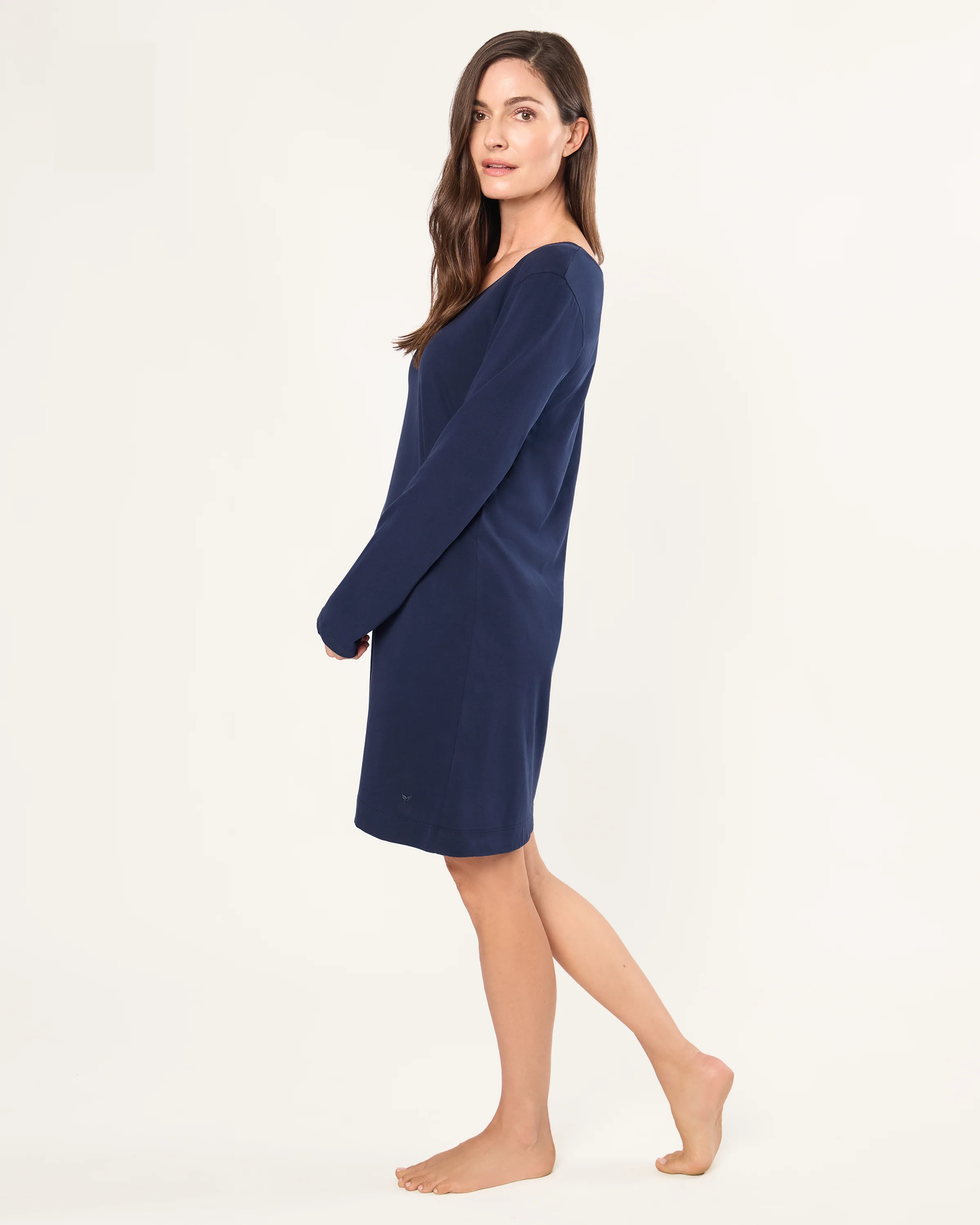 Women's Pima Long Sleeve Harper Nightgown in Navy - Image 3