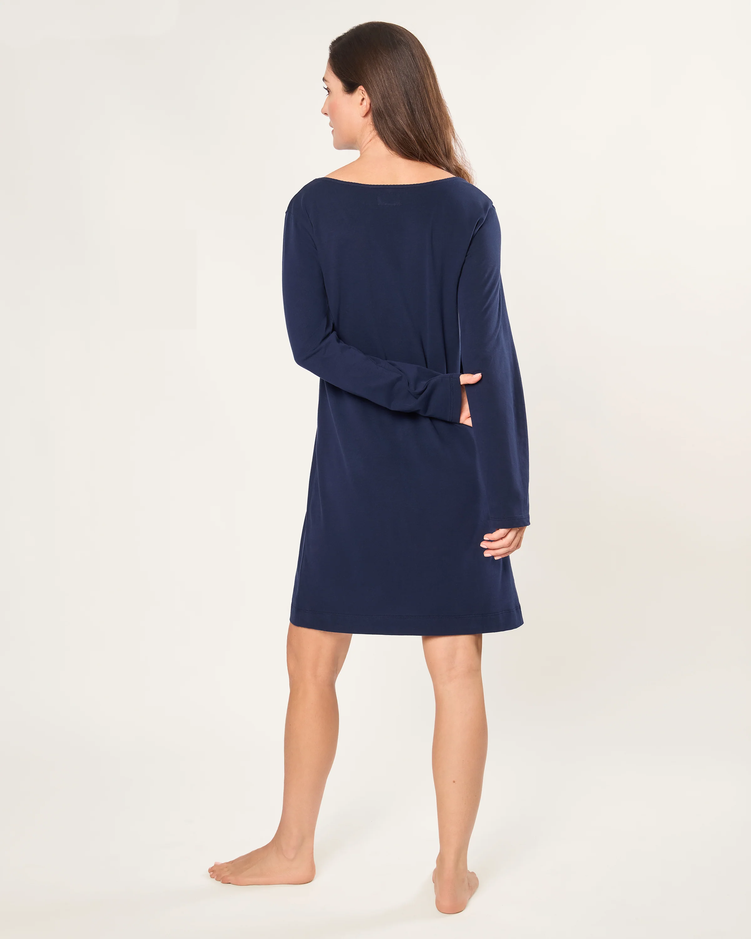 Women's Pima Long Sleeve Harper Nightgown in Navy - Image 4