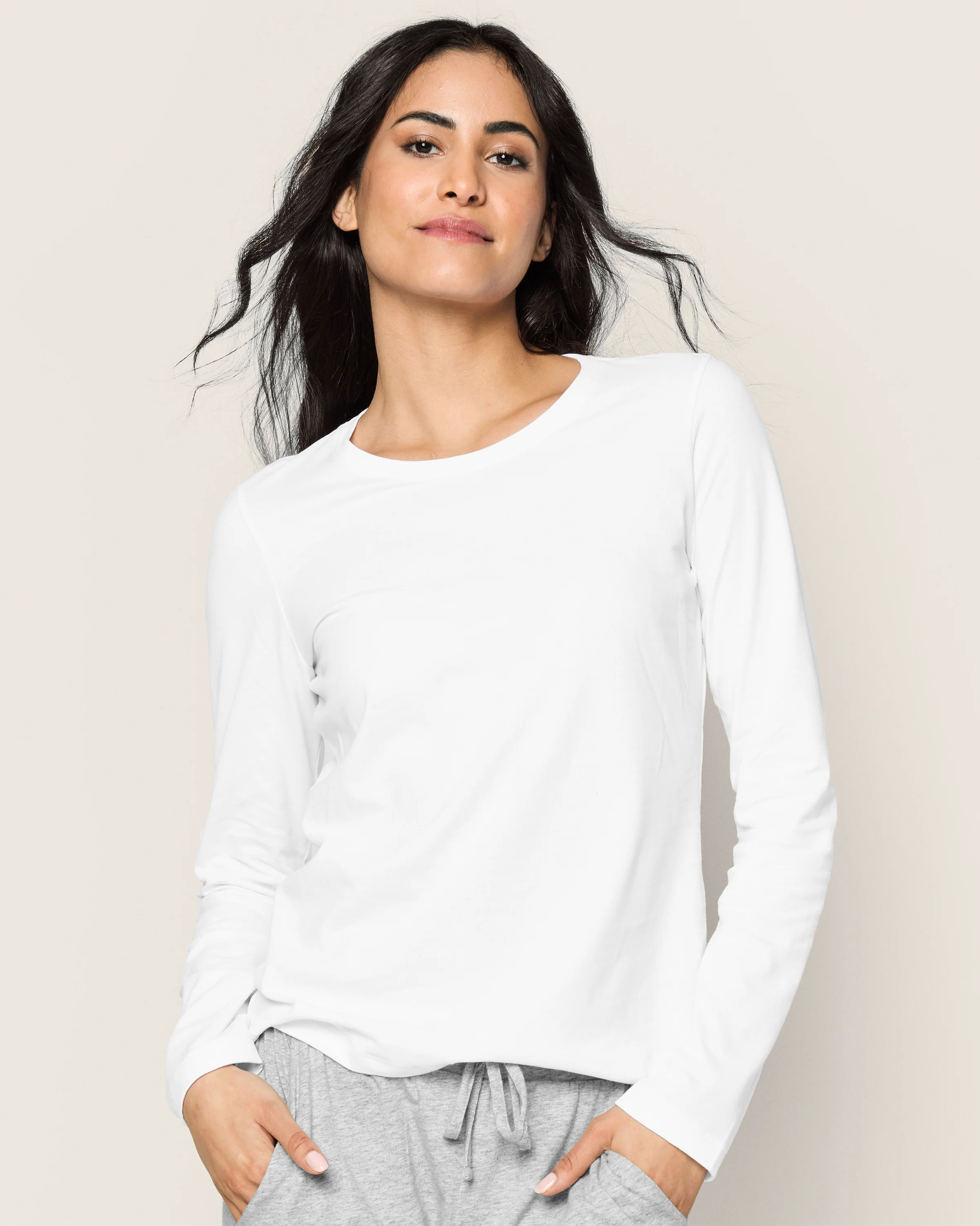 Women's Pima Long Sleeve Top in White - Image 2