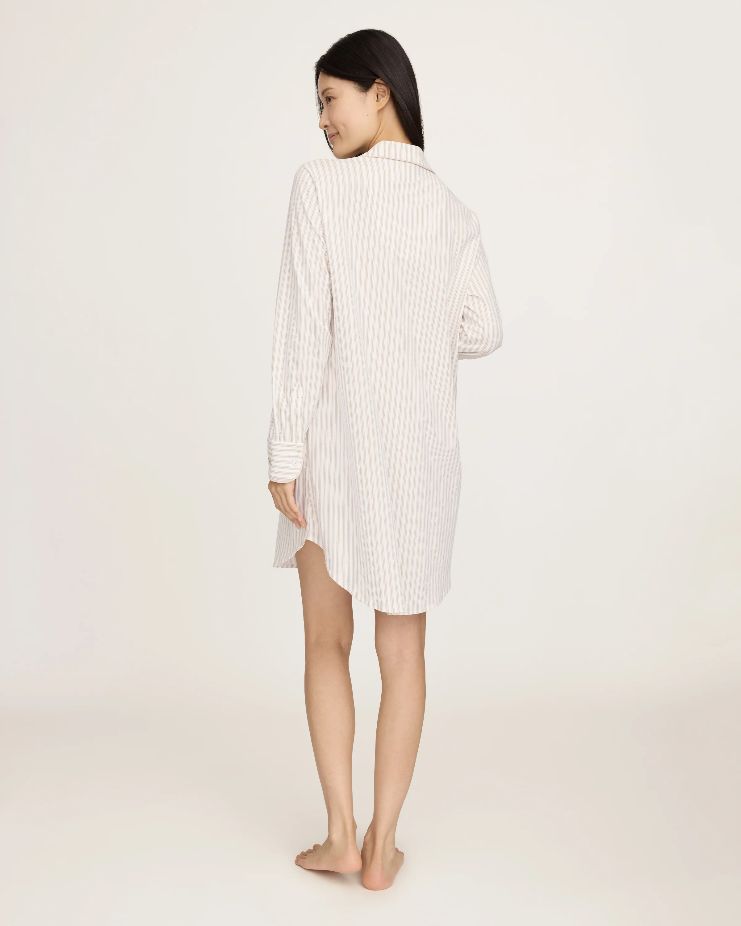 Women's Pima Maternity Nightshirt in Camel Ticking - Image 4