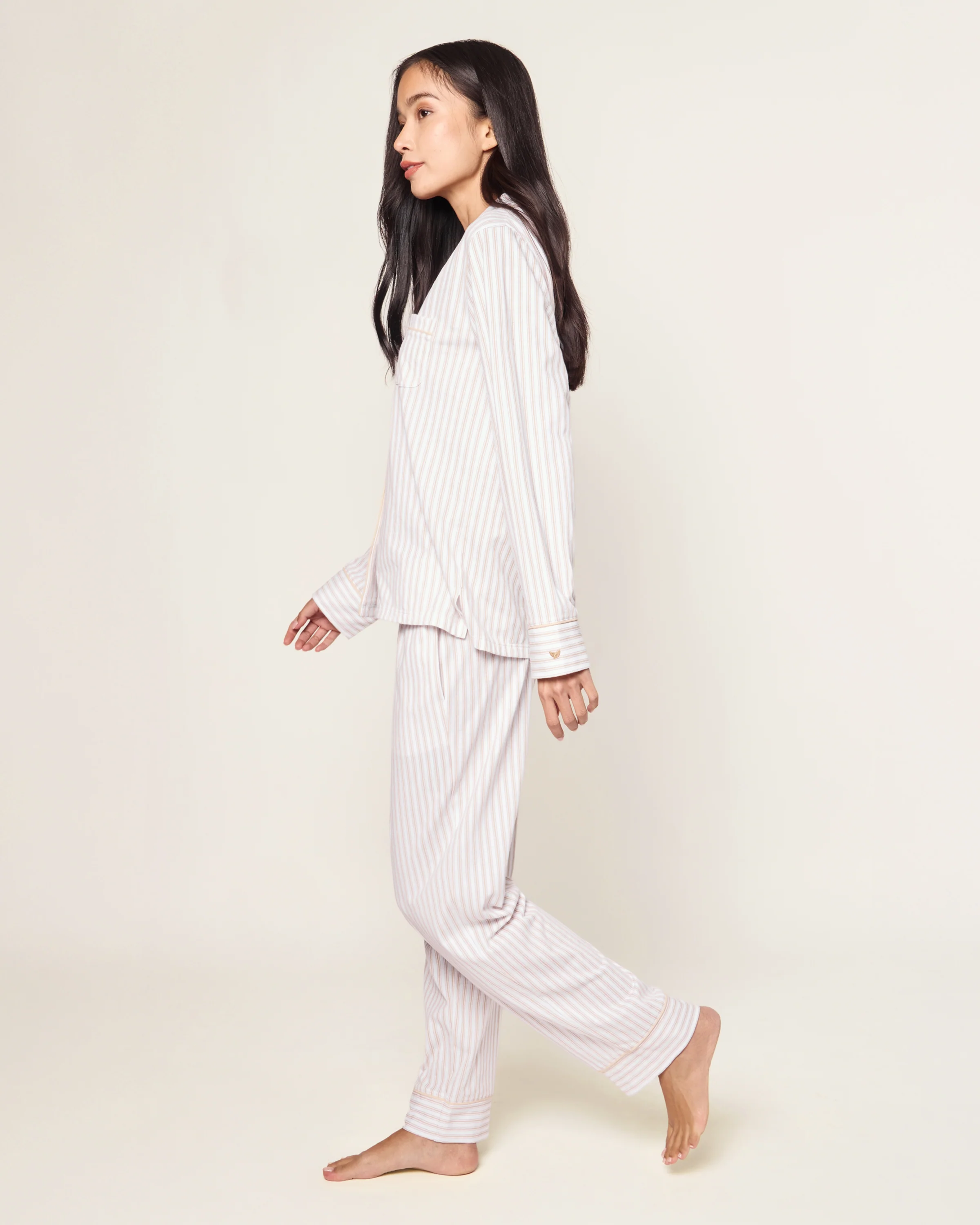 Women's Pima Pajama Set in Camel Ticking - Image 3
