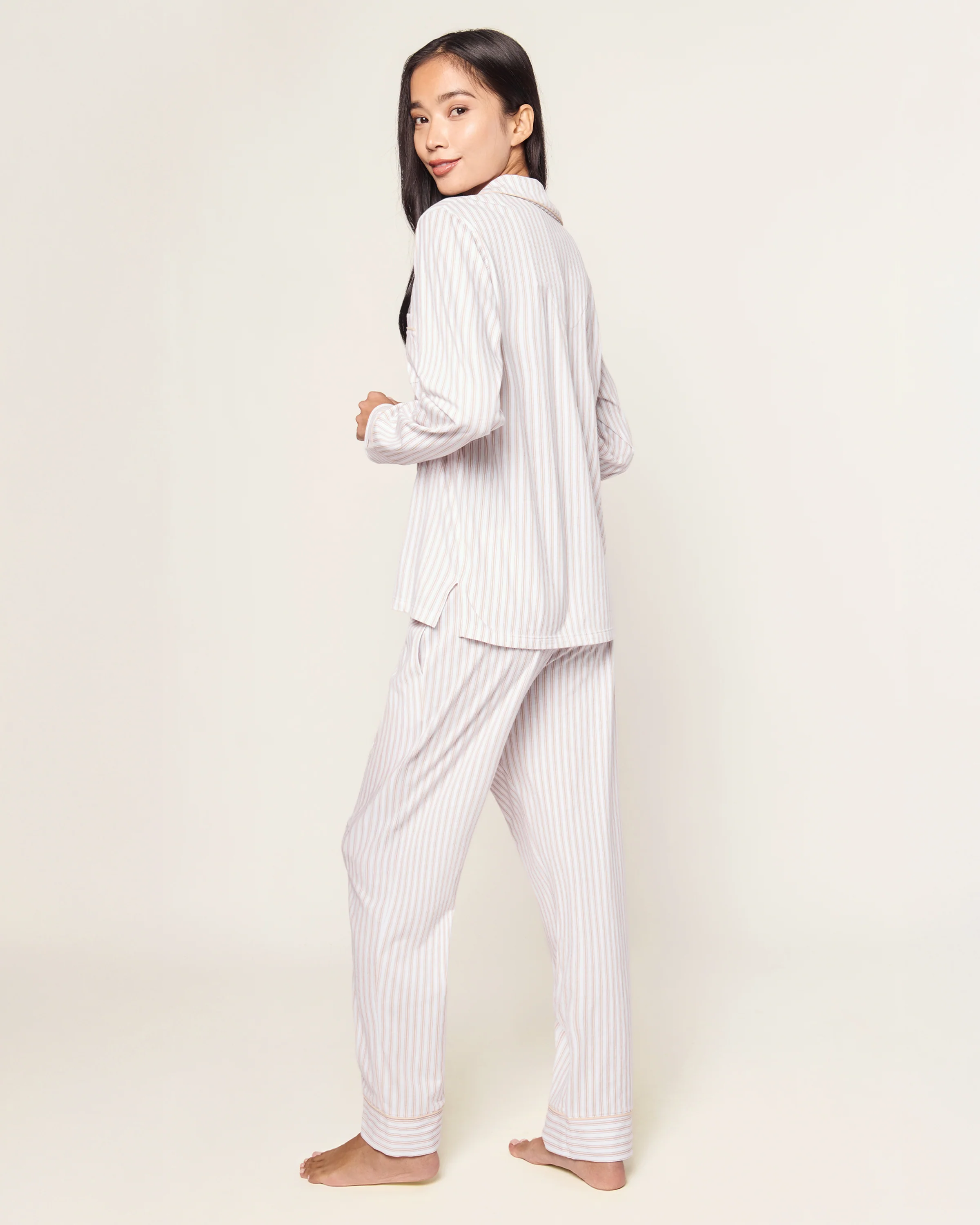 Women's Pima Pajama Set in Camel Ticking - Image 4