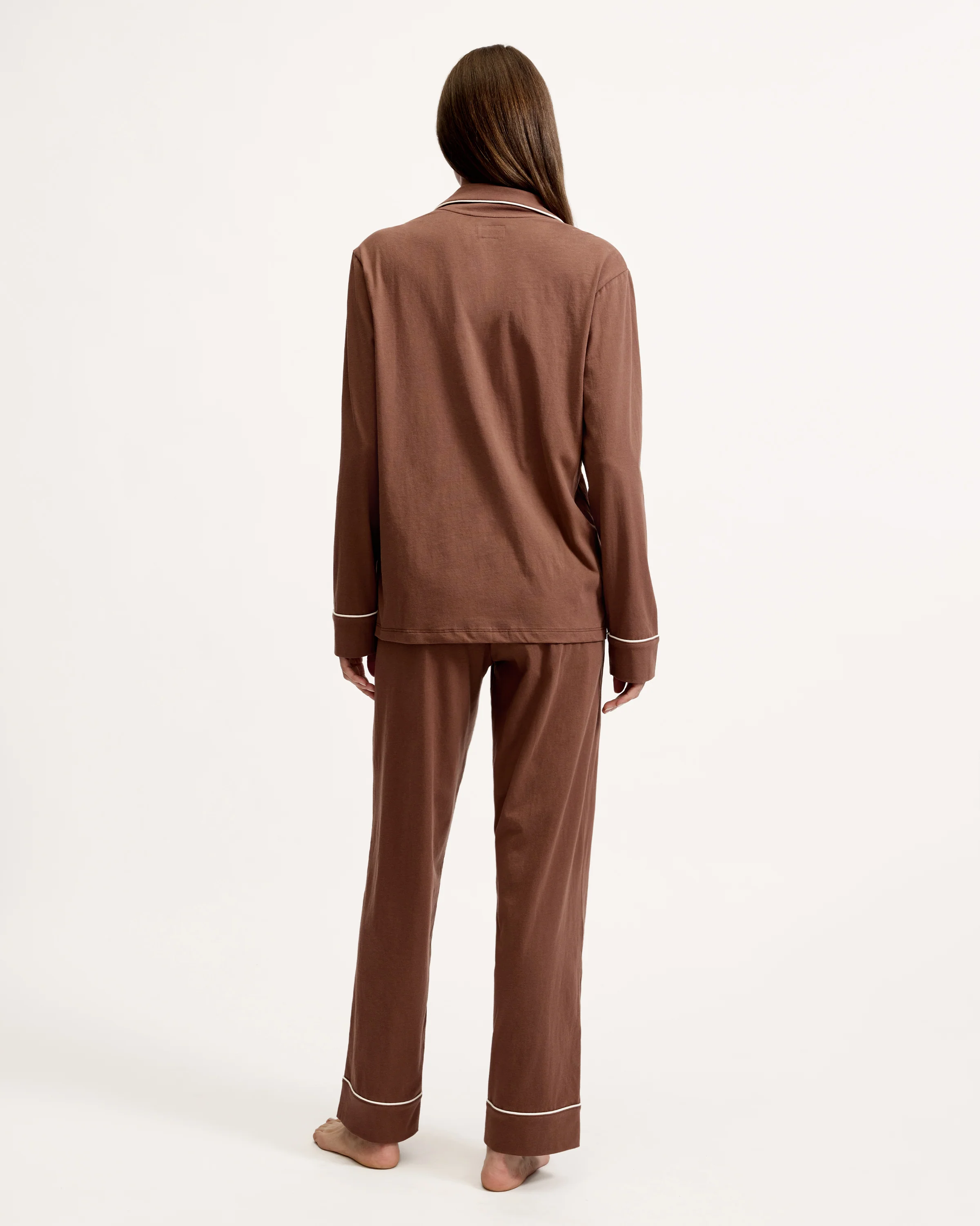 Women's Lightweight Pima Pajama Set in Chocolate Brown - Image 4
