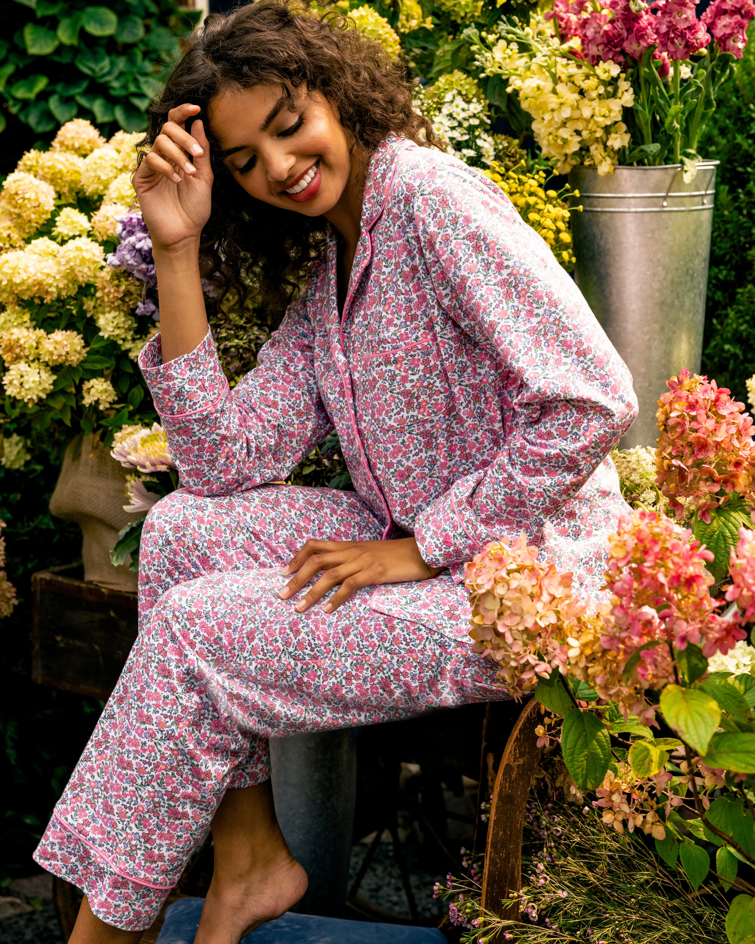 Women's Pima Pajama Set in Fleurs de Rose - Image 6