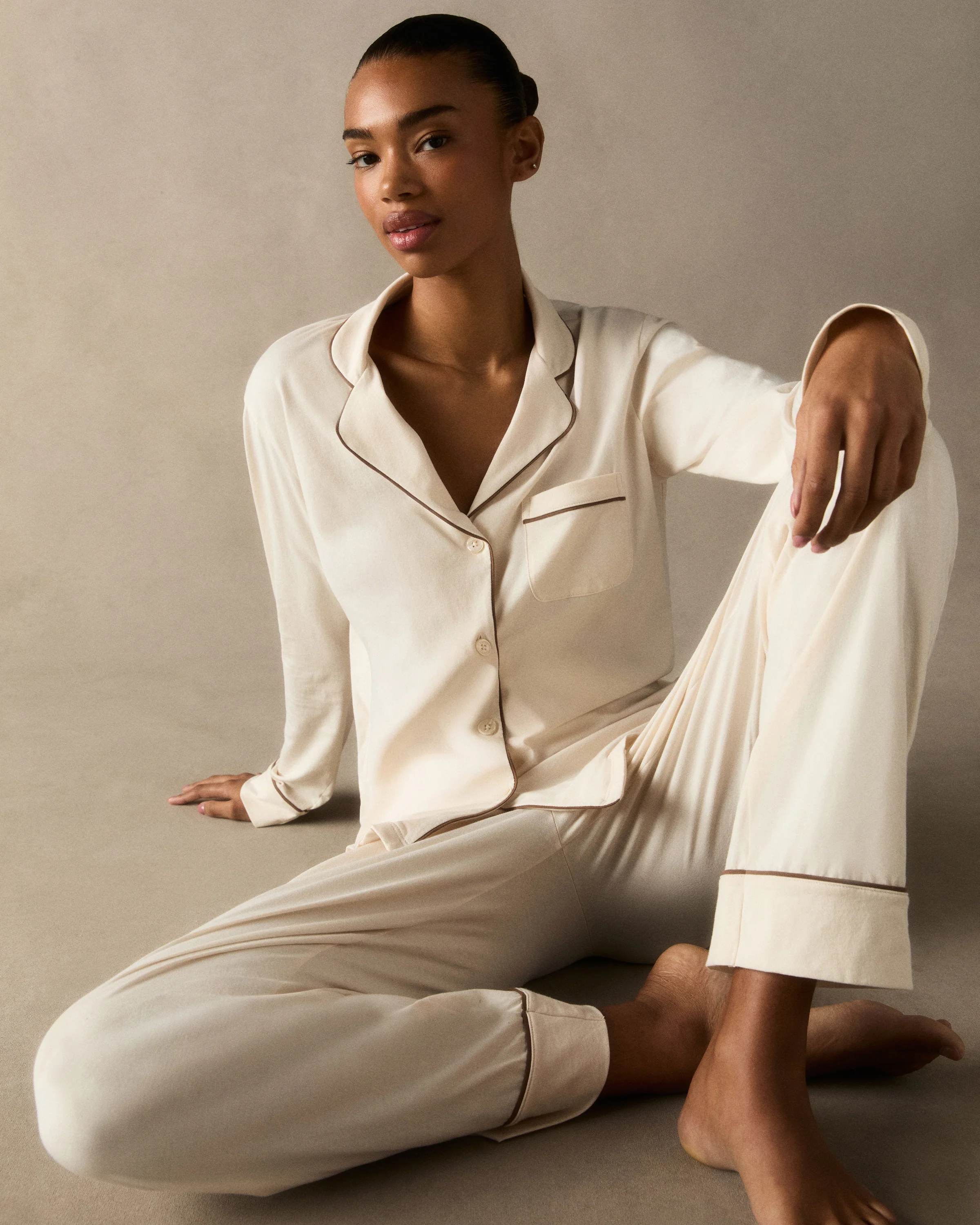 Women's Lightweight Pima Pajama Set in Ivory - Image 5