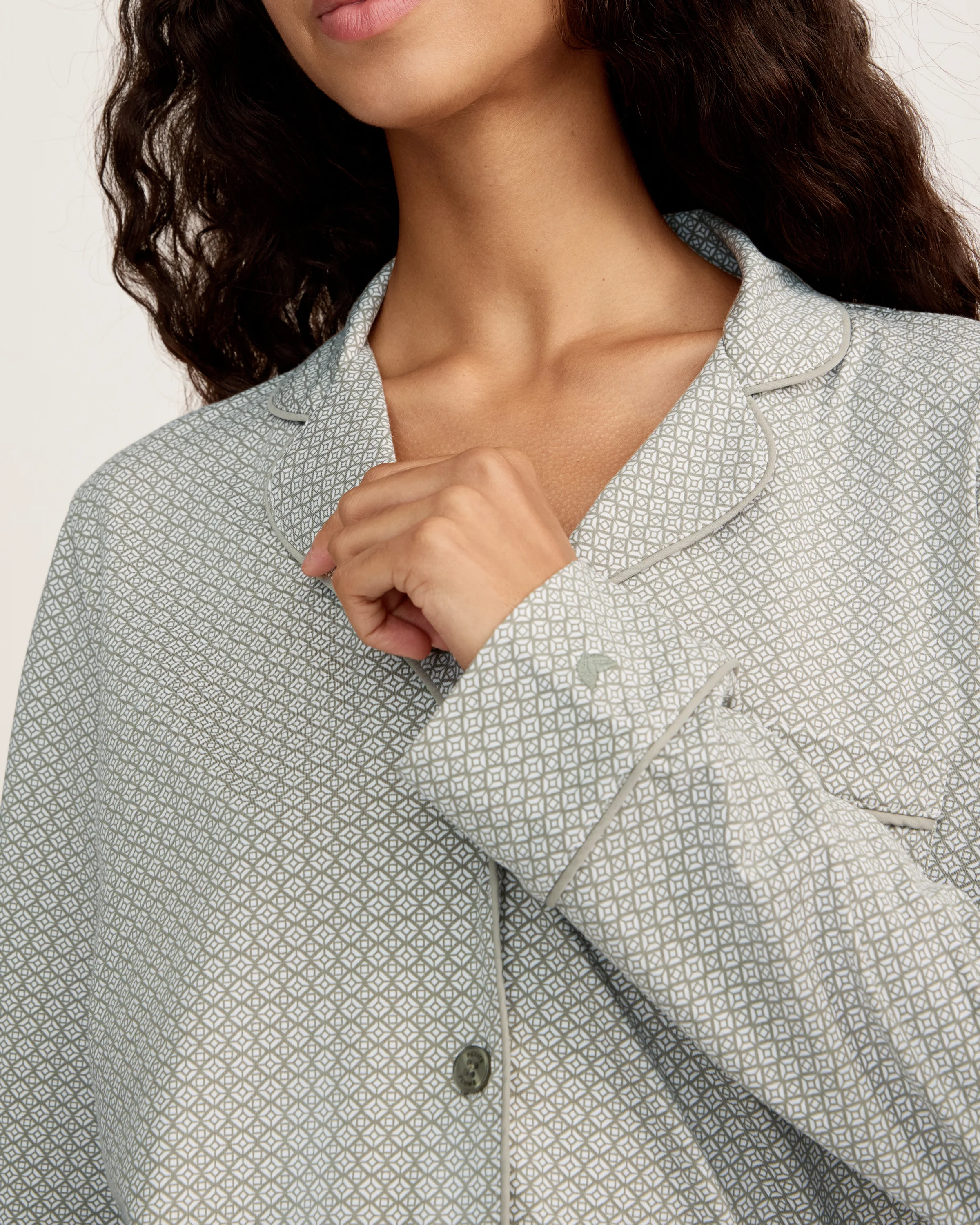 Women's Lightweight Pima Pajama Set in Sage Geo - Image 2