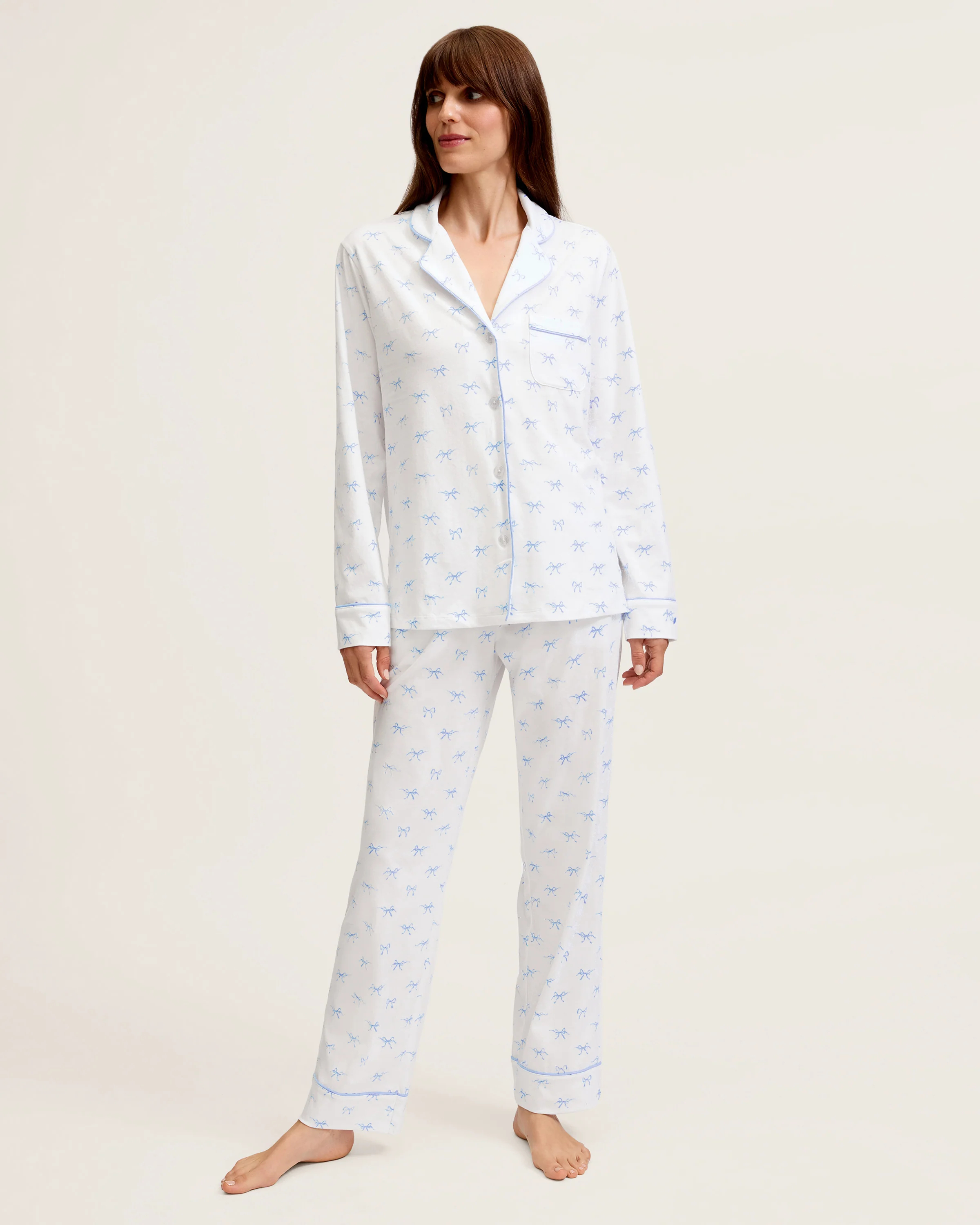 Women's Pima Pajama Set in Something Blue Bows - Image 2