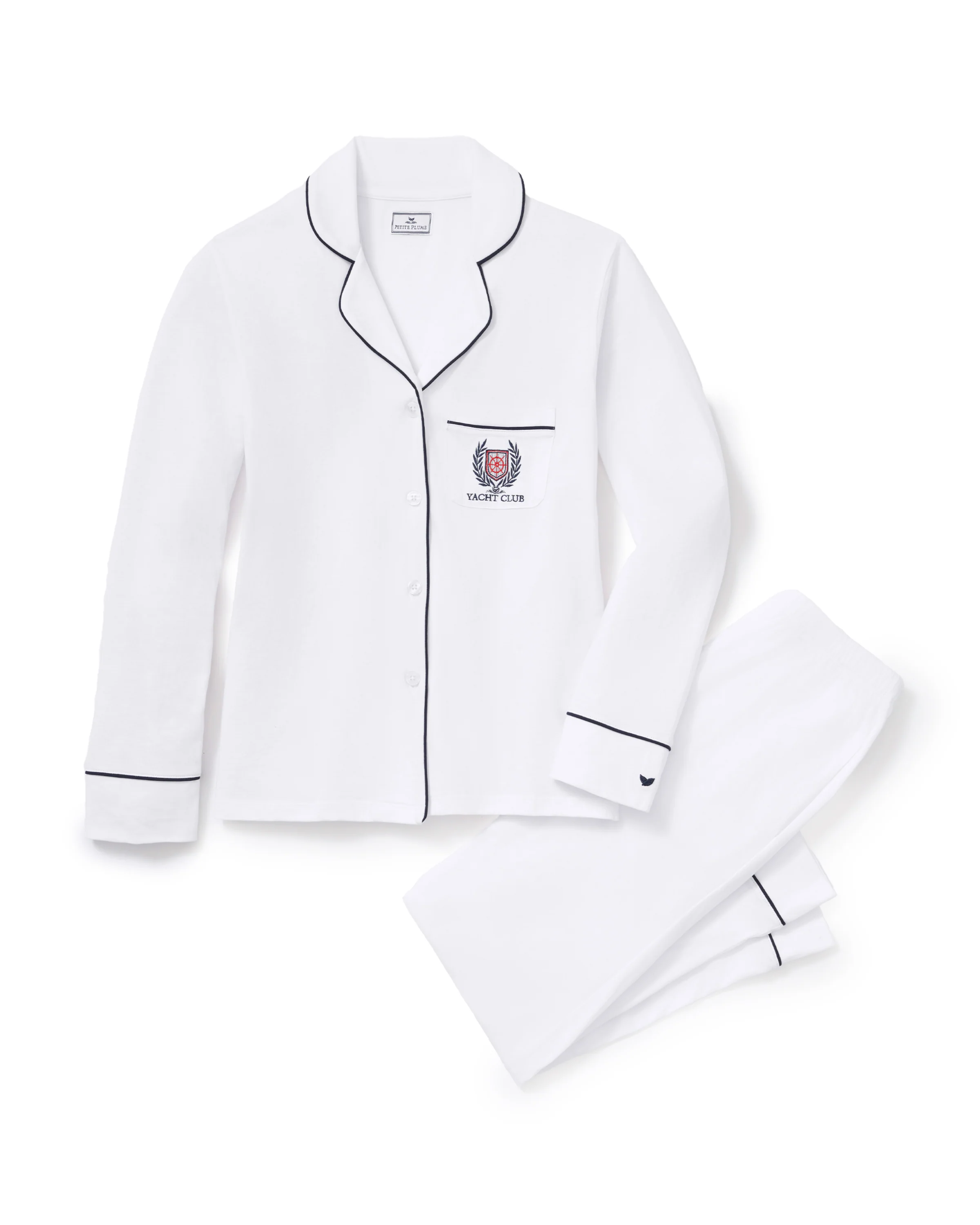 Women's Pima Pajama Set in White with Yacht Club Embroidery - Image 6