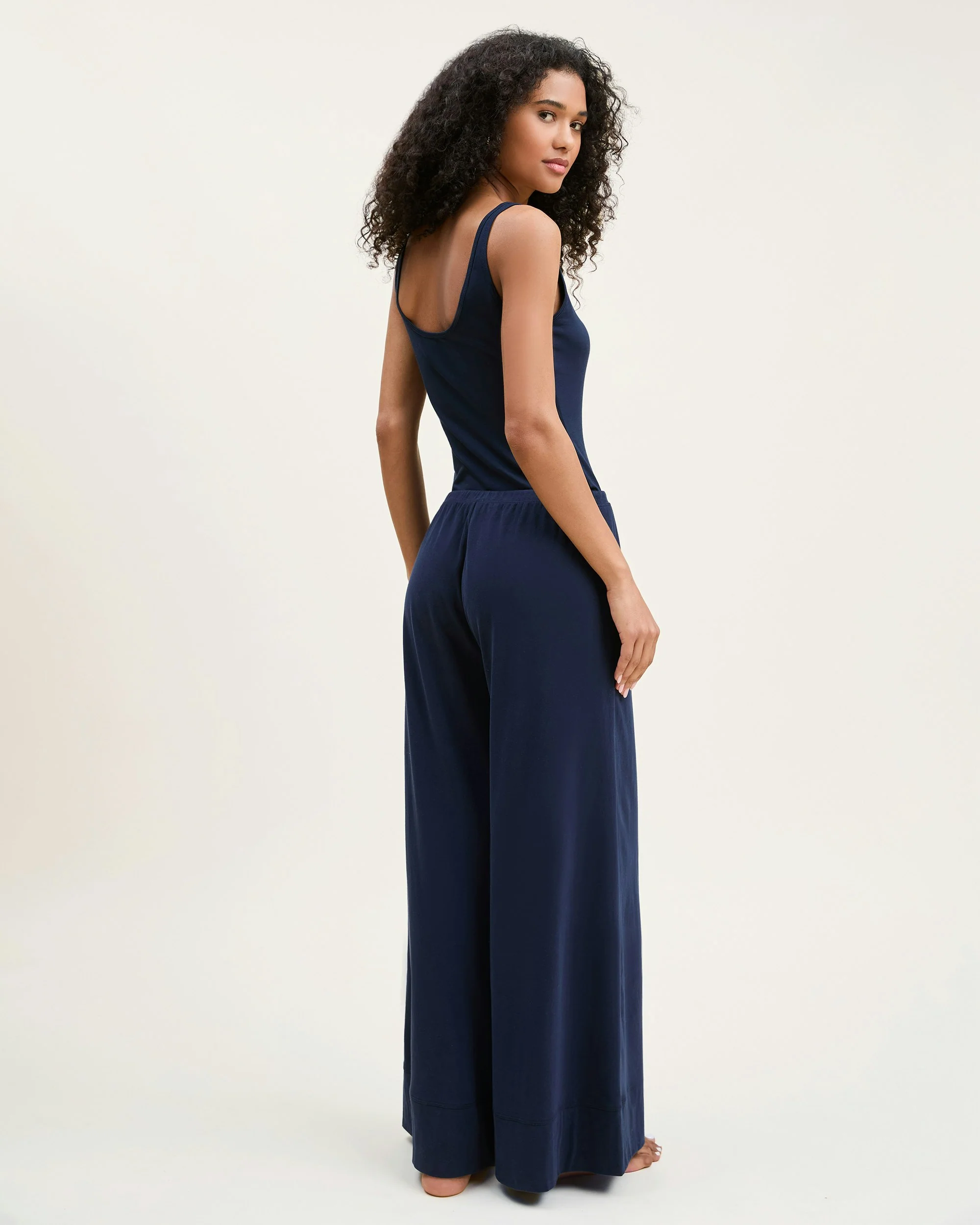 Women's Pima Scoop Tank in Navy - Image 3