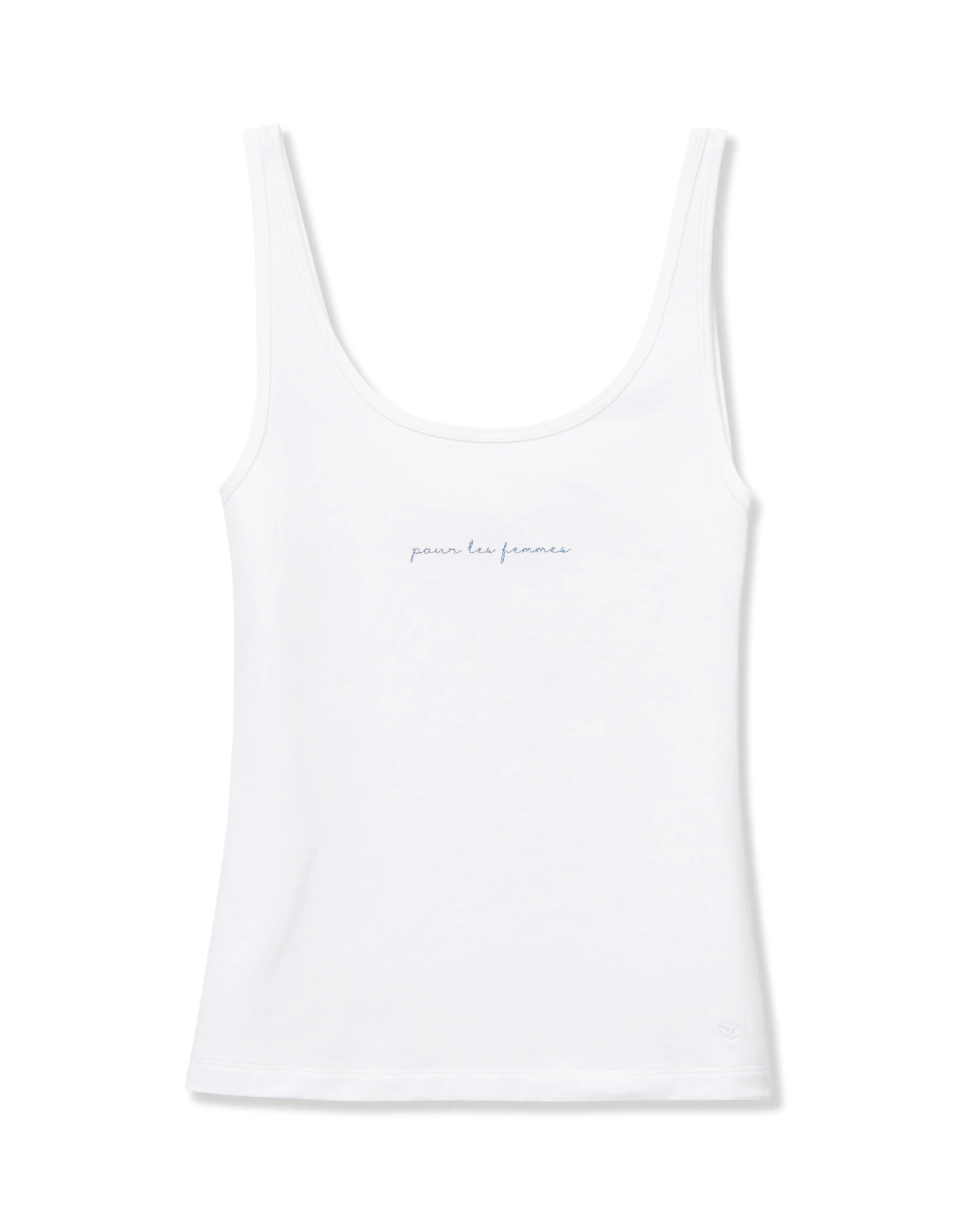 Women's Pima Scoop Tank With "Pour Les Femmes" Embroidery in White - Image 2