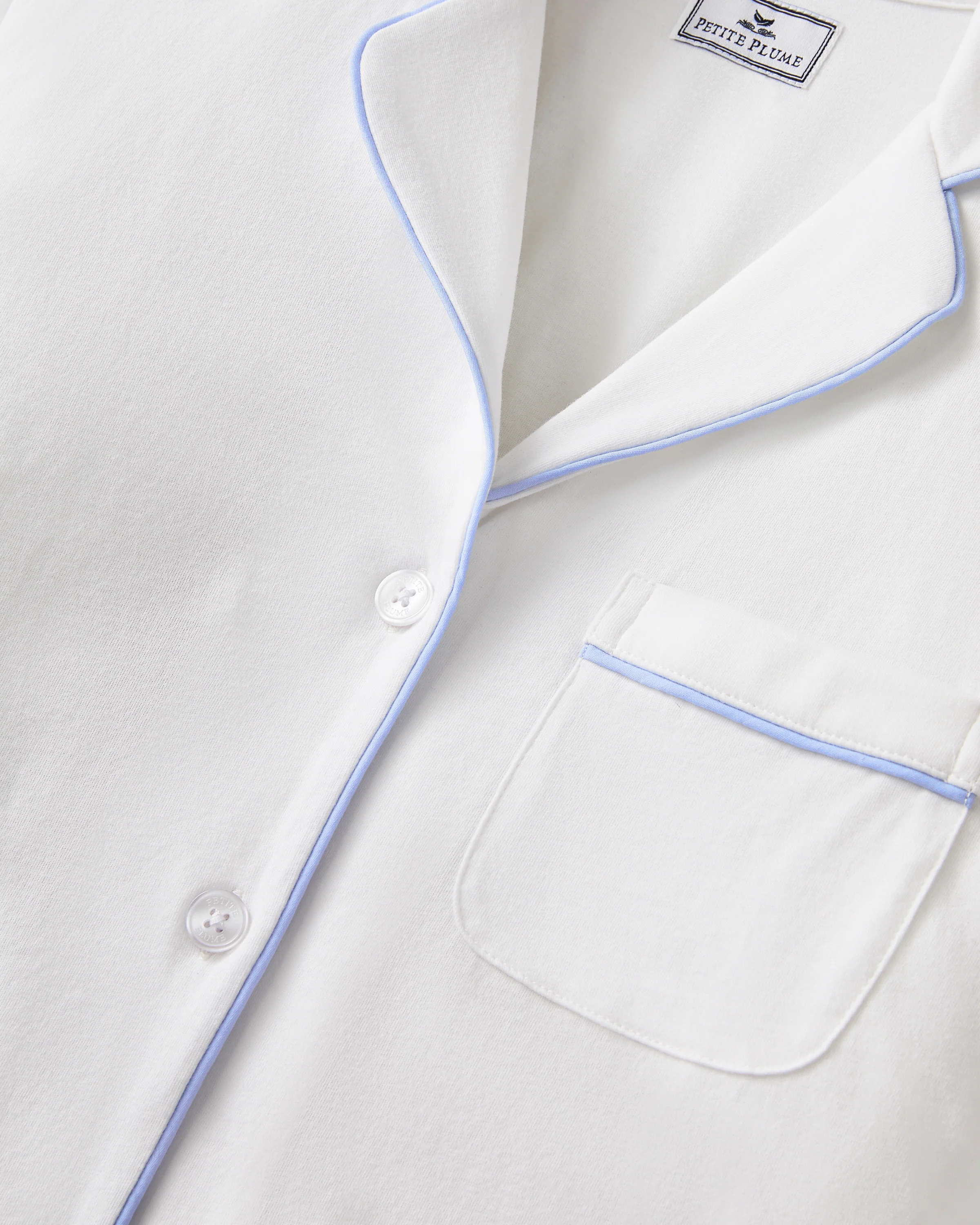 Women's Pima Short Sleeve Short Set in White with Periwinkle Piping - Image 6