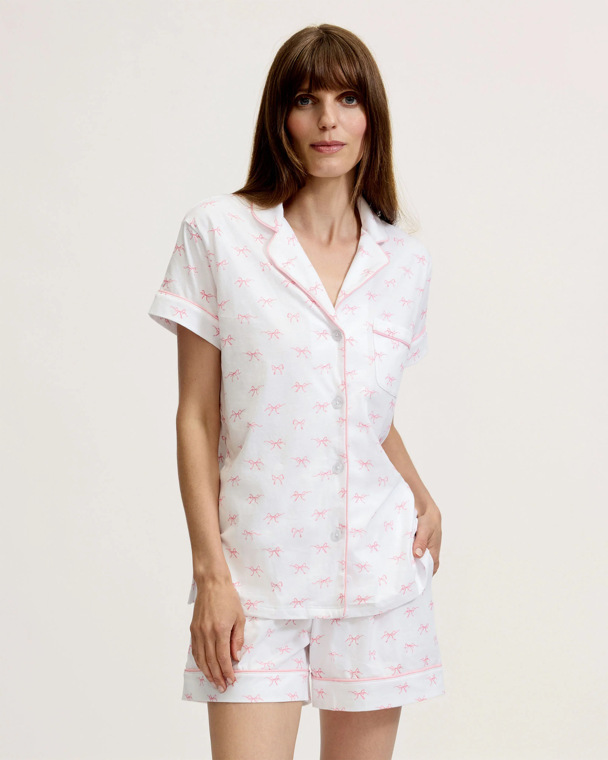Women's Pima Short Sleeve Short Set in Blushing Bows