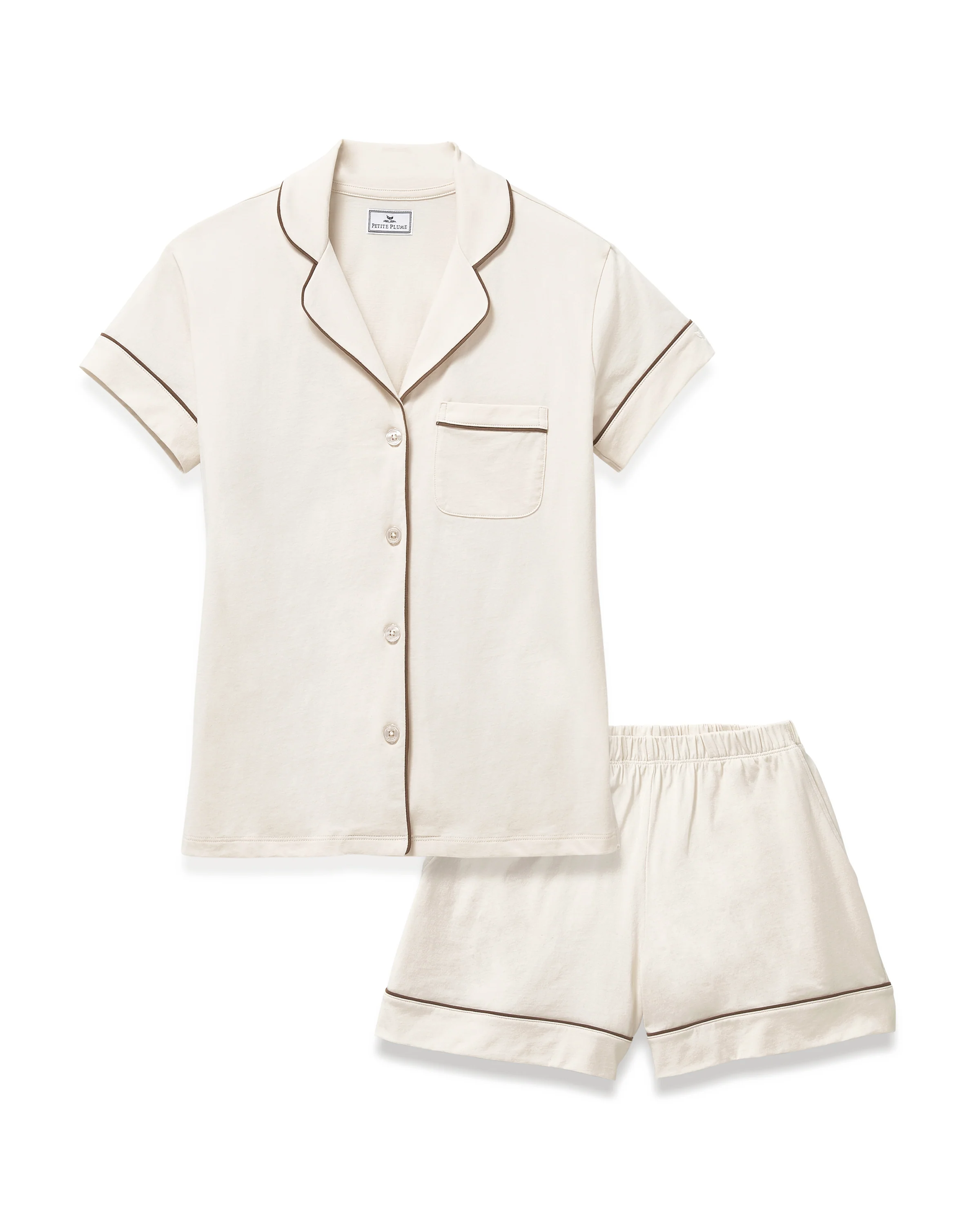 Women's Lightweight Pima Short Sleeve Short Set in Ivory - Image 6