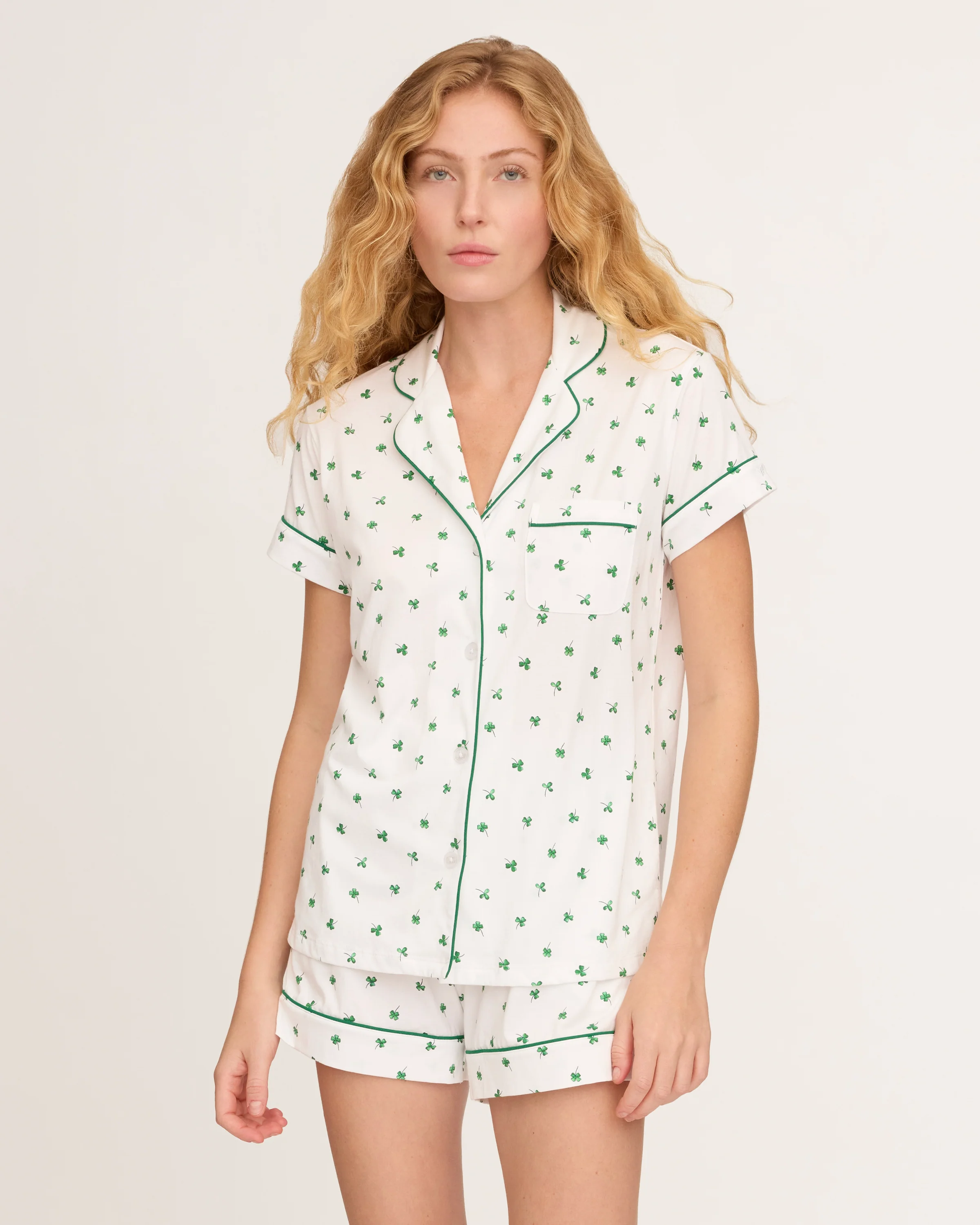 Women's Pima Short Sleeve Short Set in Shamrocks