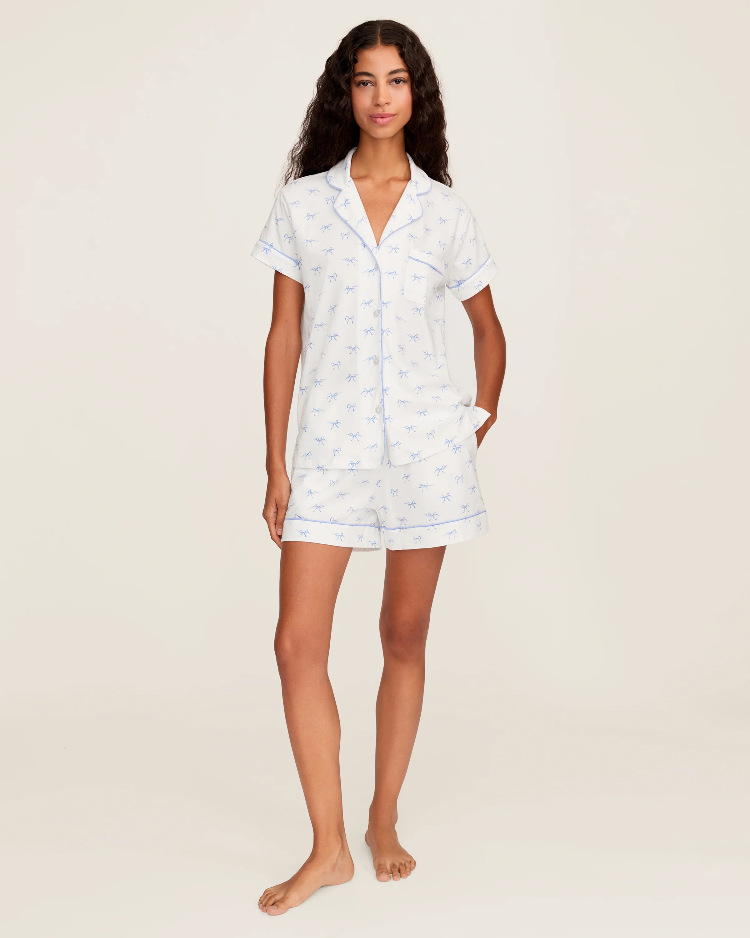 Women's Pima Short Sleeve Short Set in Something Blue Bows - Image 4