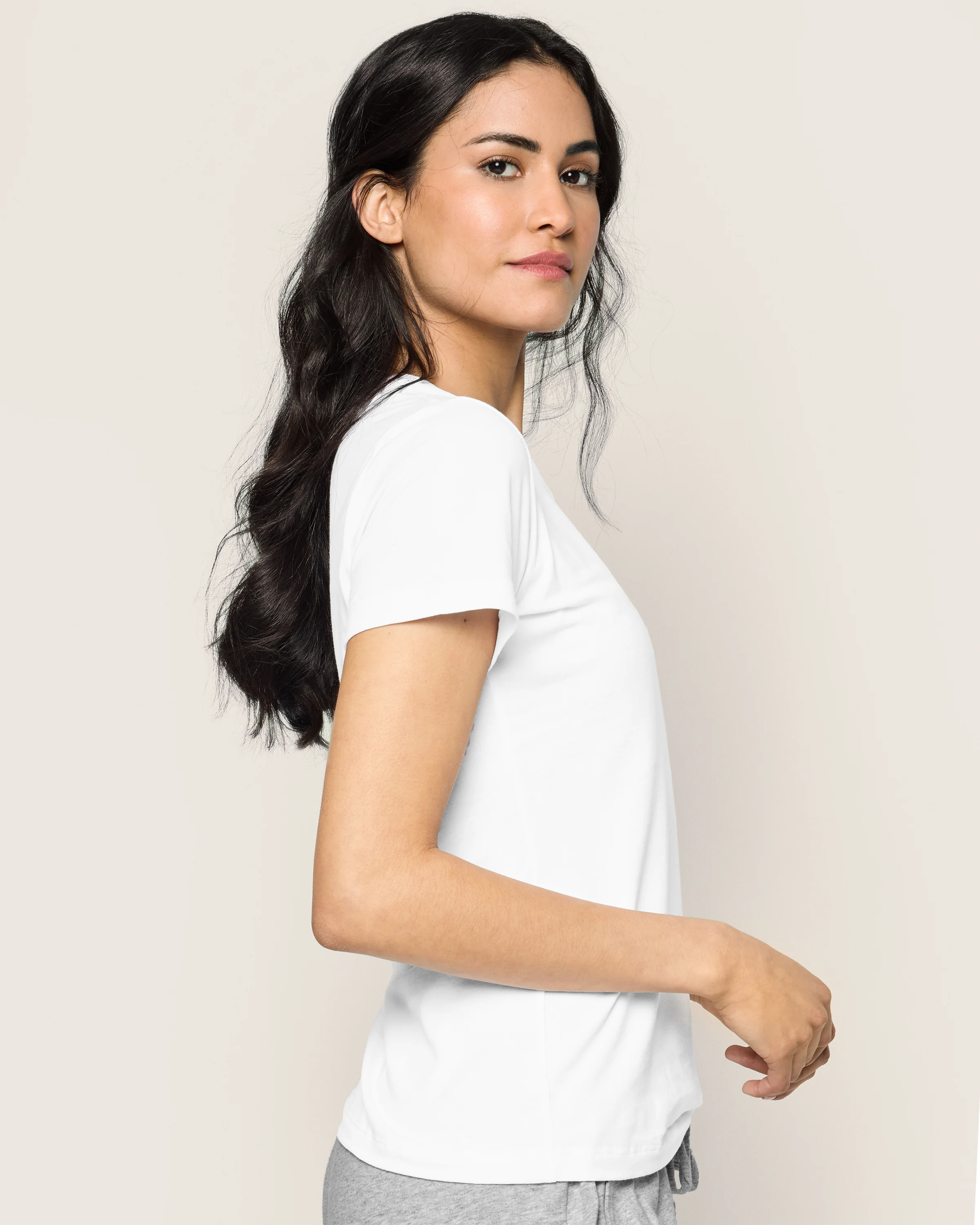 Women's Pima V-Neck Short Sleeve Top in White - Image 3