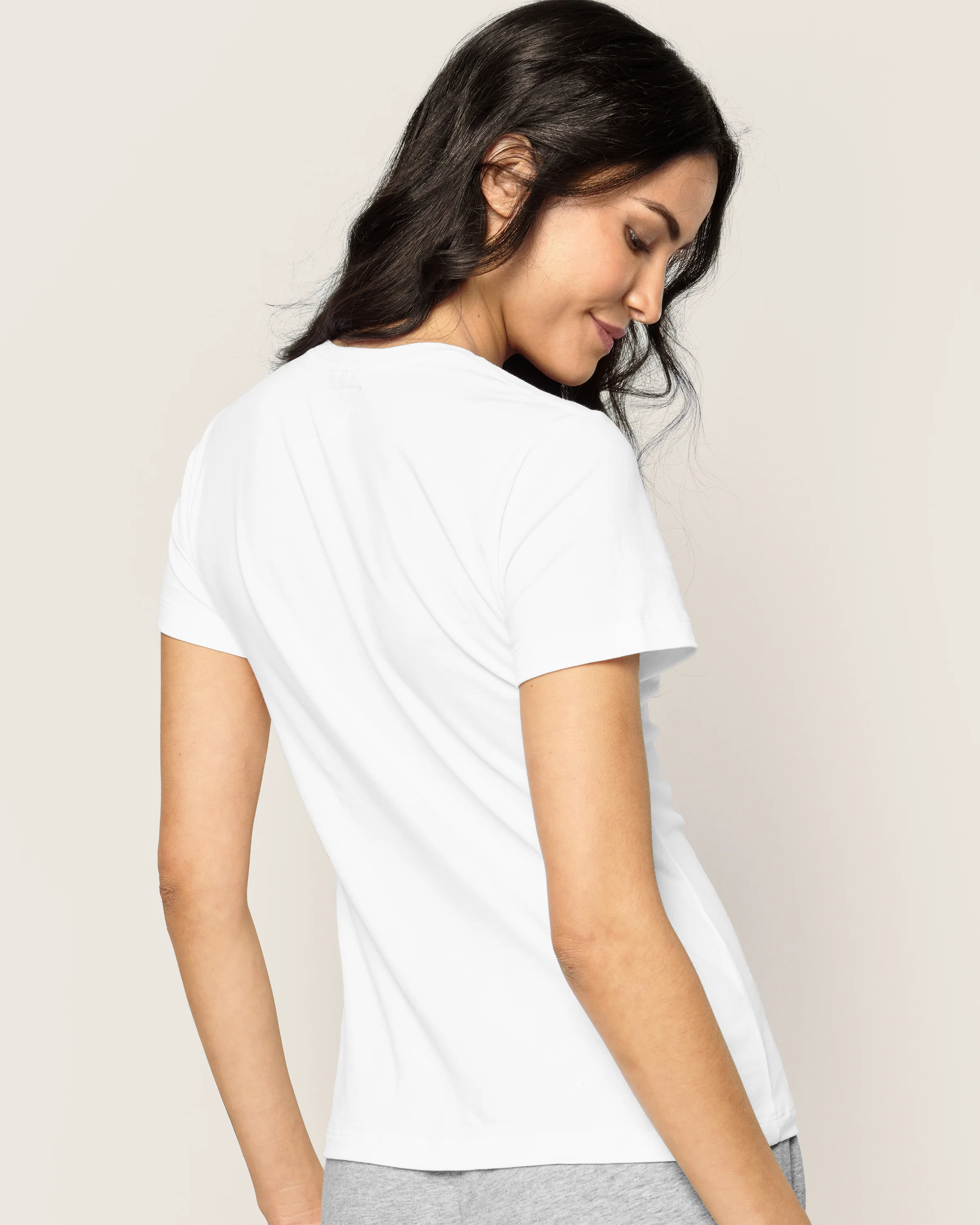 Women's Pima V-Neck Short Sleeve Top in White - Image 4