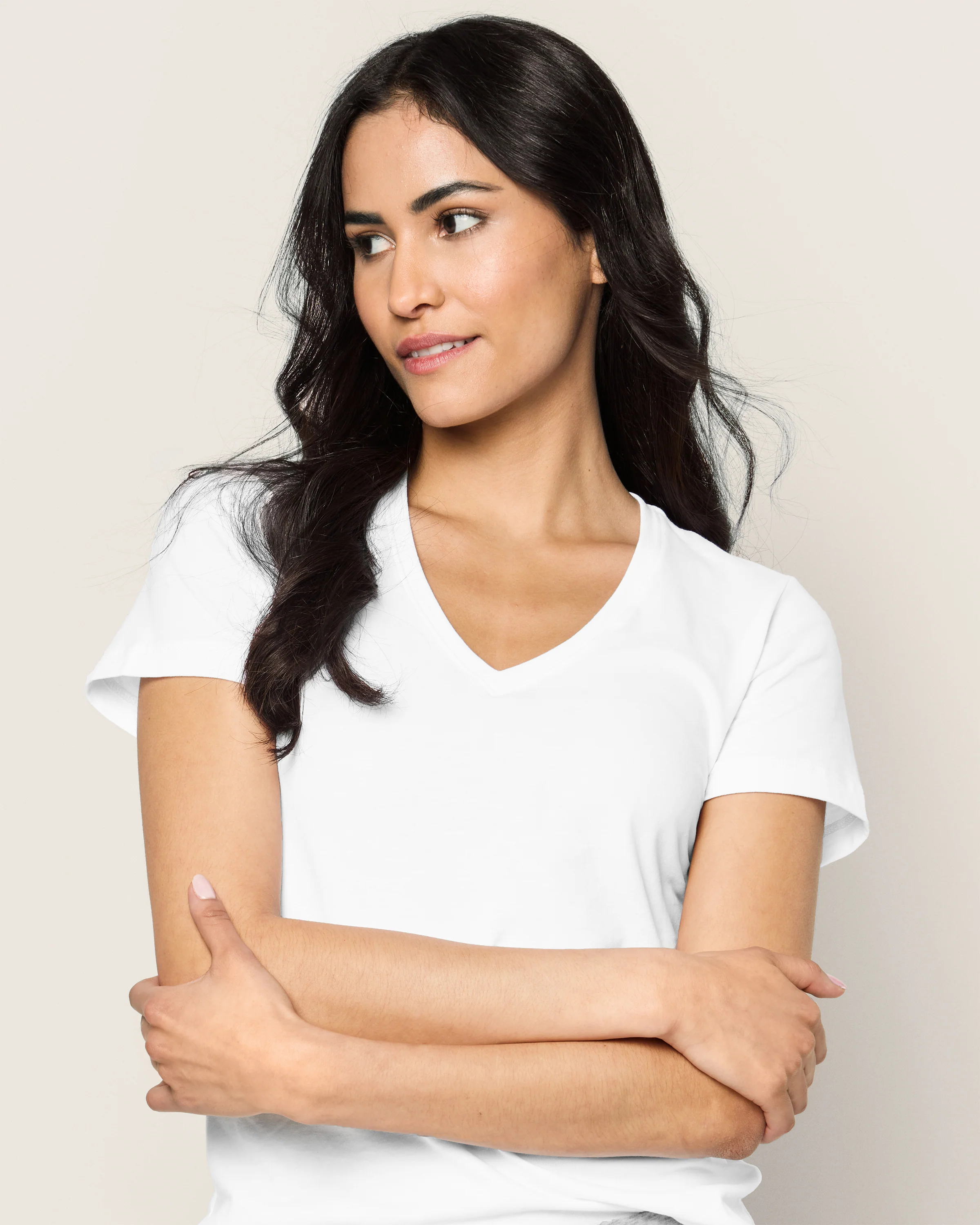 Women's Pima V-Neck Short Sleeve Top in White - Image 5