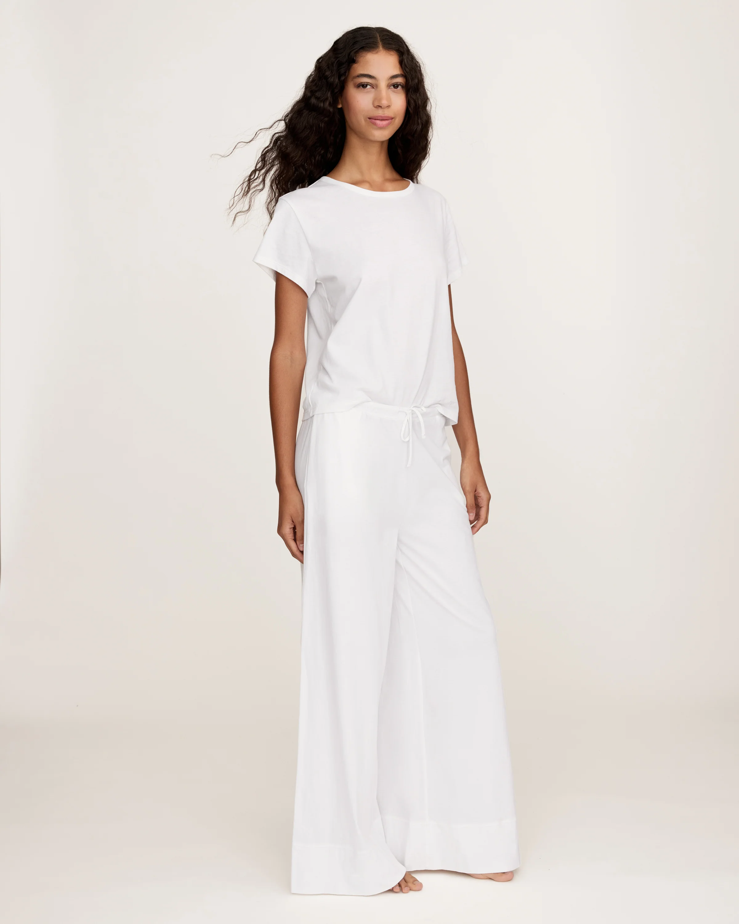 Women's Pima Wide-Leg Lounge Pant in White - Image 3