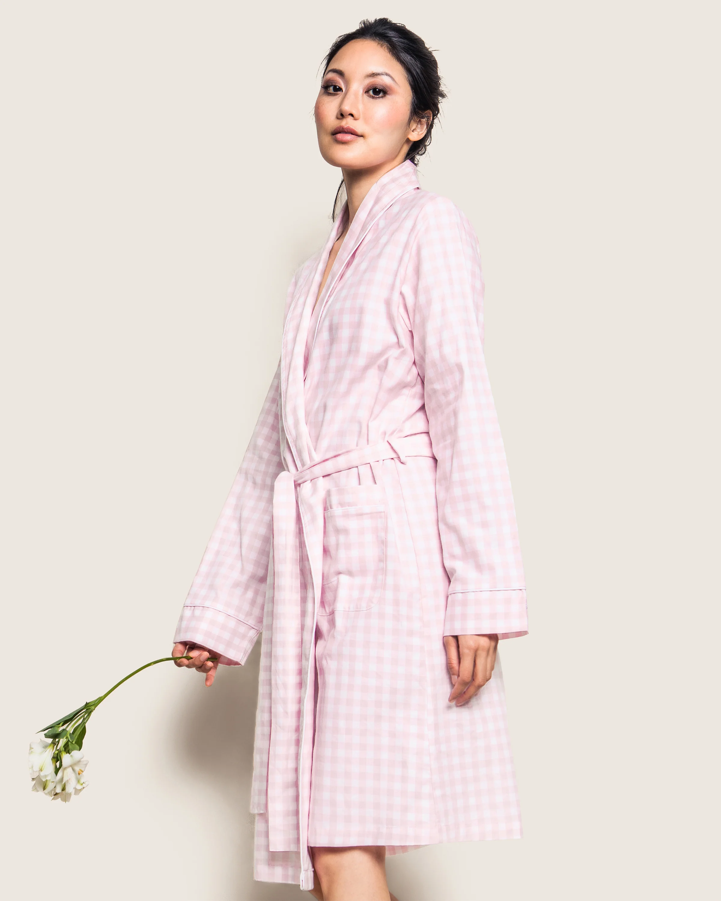 Women's Twill Robe in Pink Gingham - Image 2
