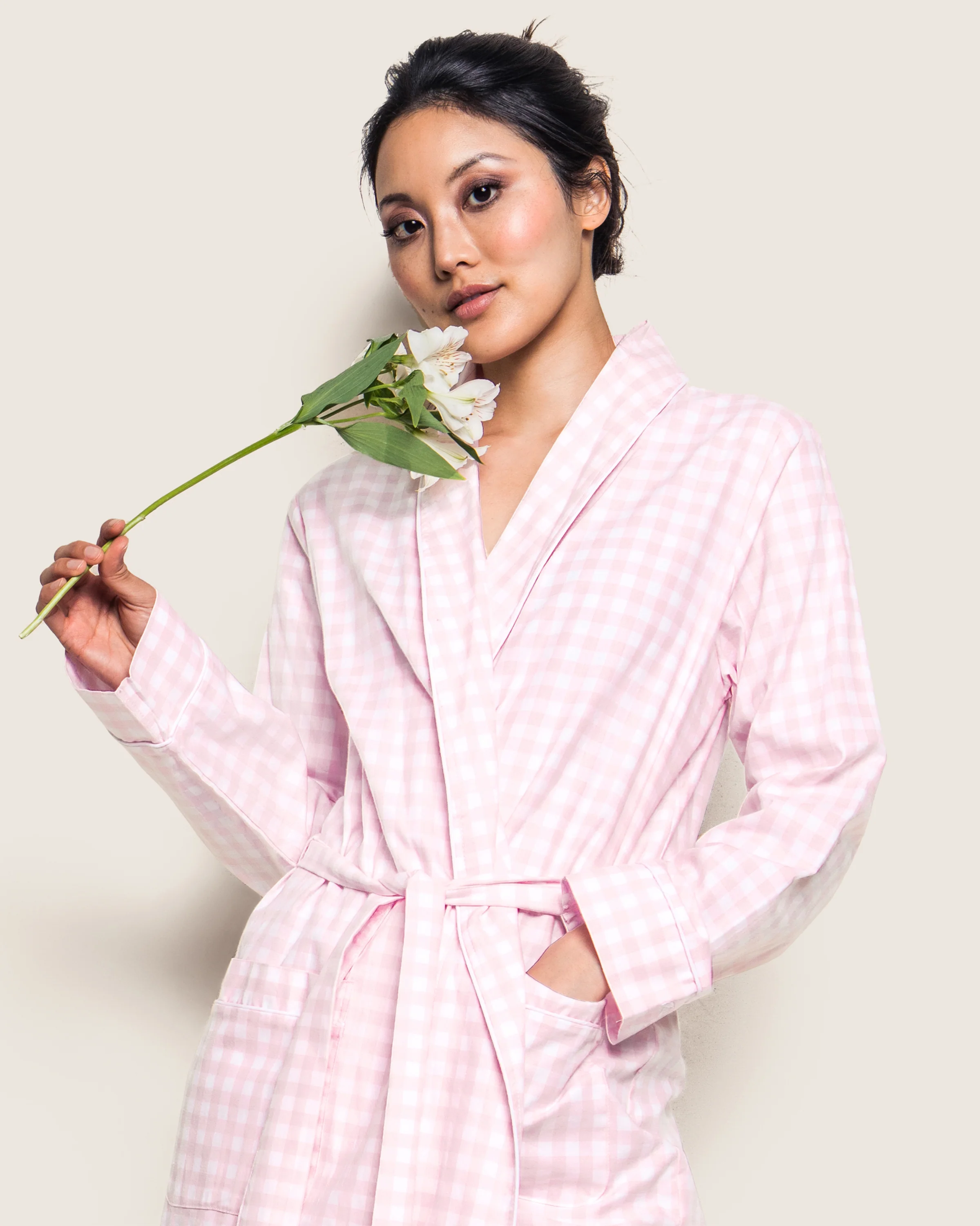 Women's Twill Robe in Pink Gingham - Image 4