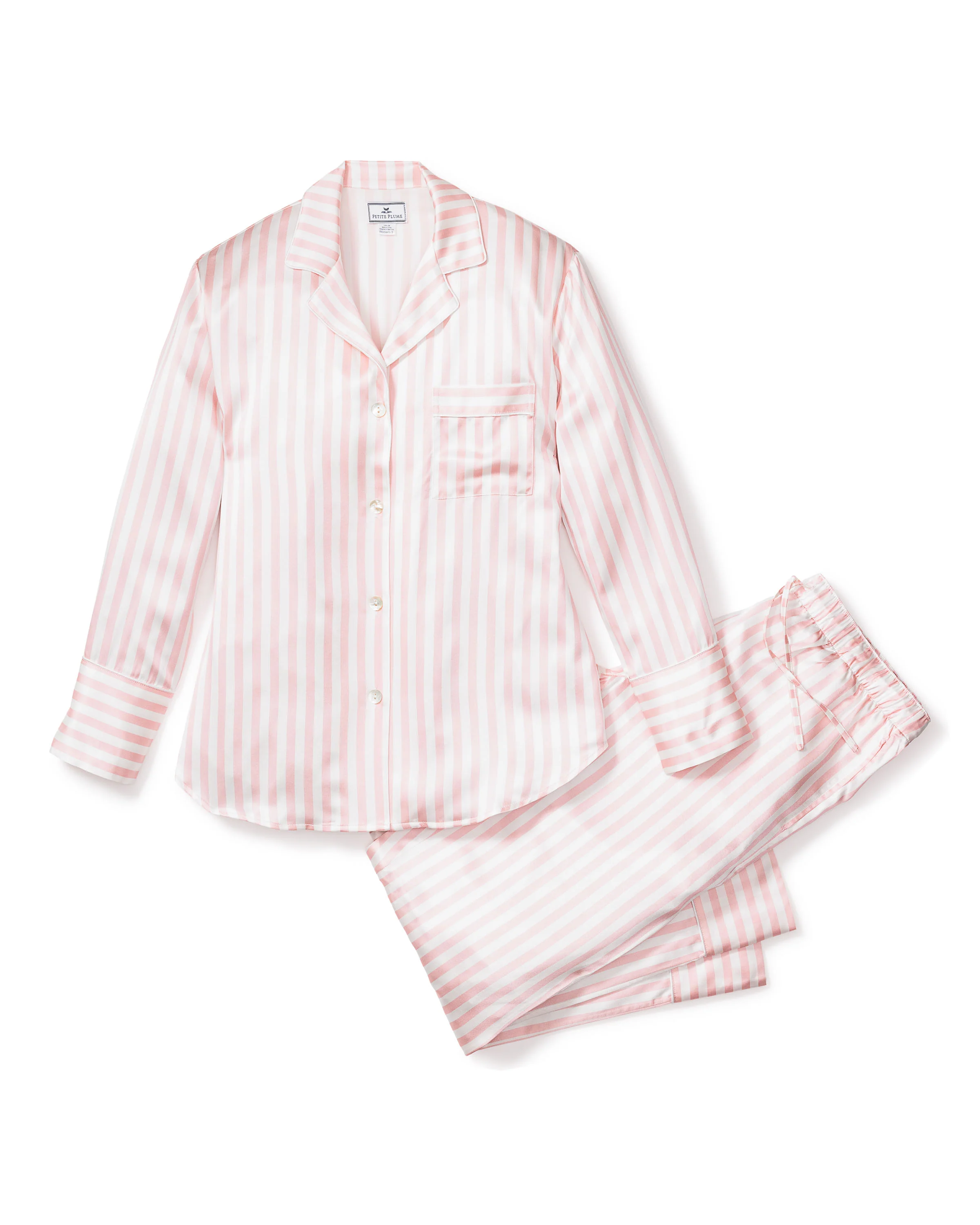 Women's Silk Pajama Set in Pink Stripe - Image 3