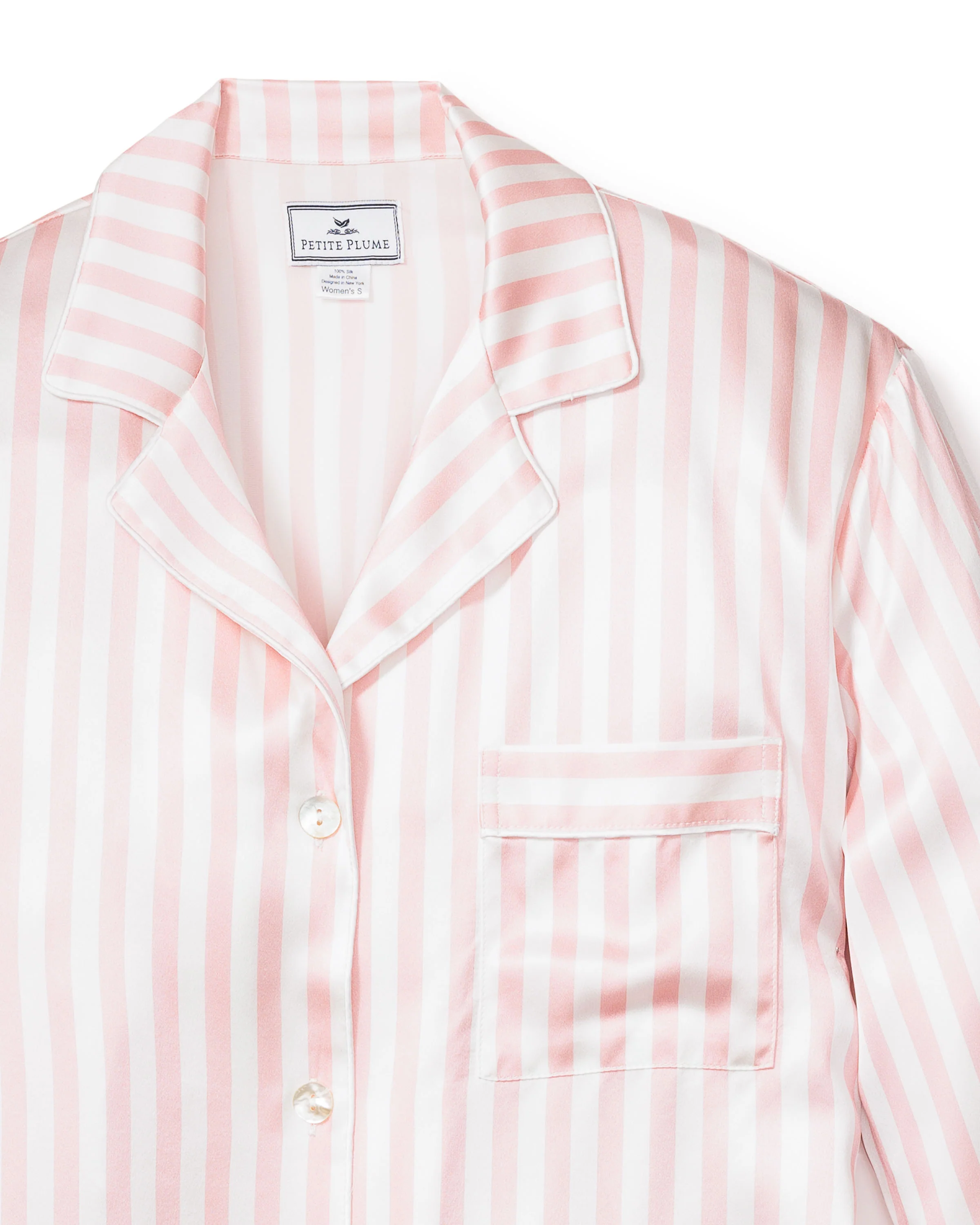Women's Silk Pajama Set in Pink Stripe - Image 4